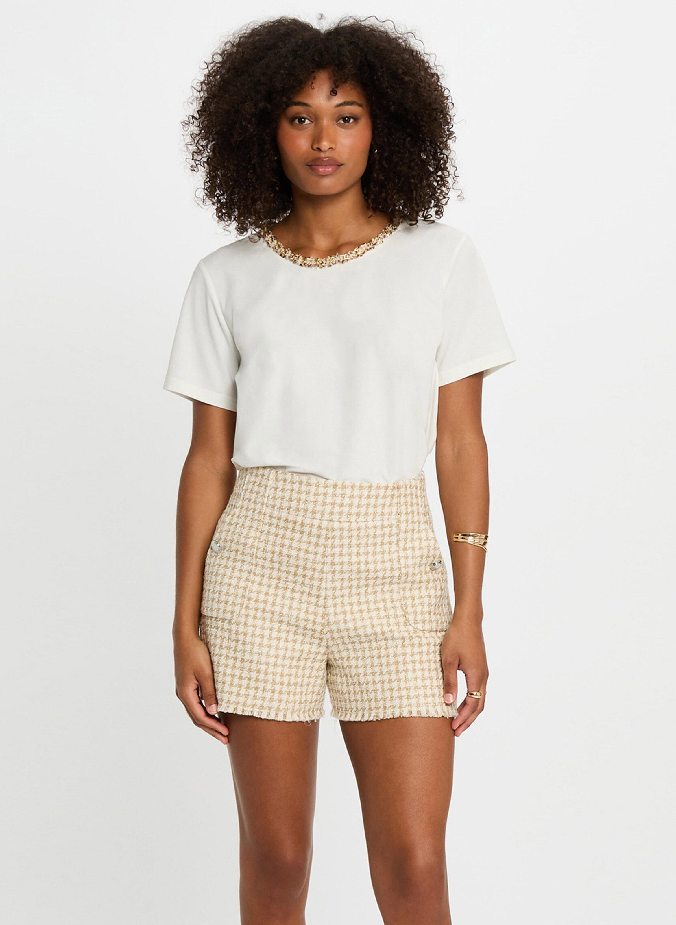 Tee-shirt col rond en coton mélangé MORGAN Blanc