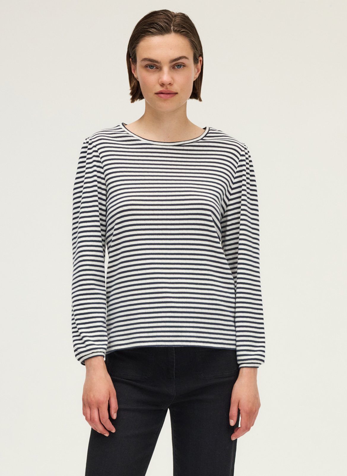 Tee-shirt droit col rond à rayures PABLO Bleu