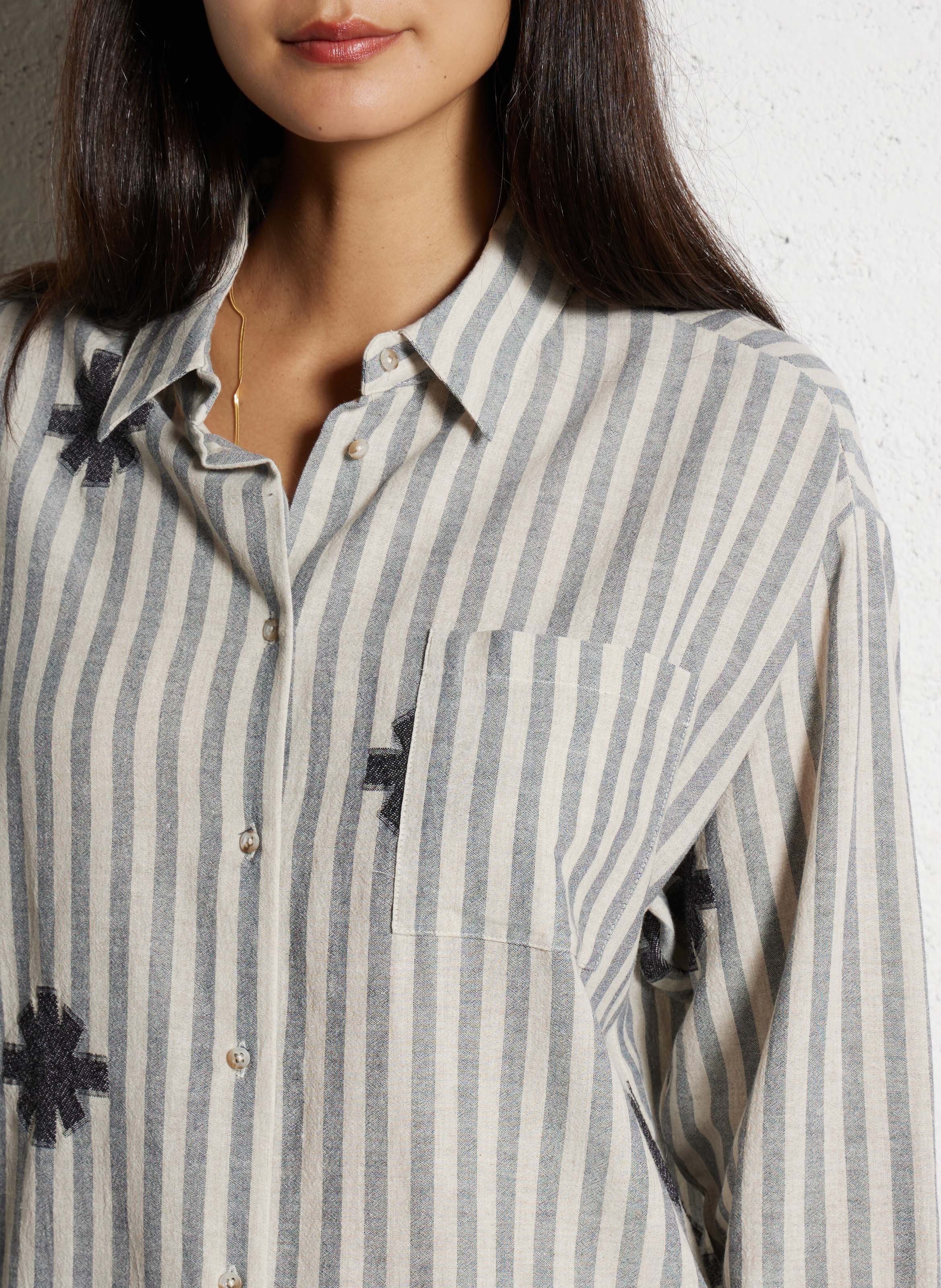 Chemise oversize en coton mélangé rayé SACRECOEUR Noir