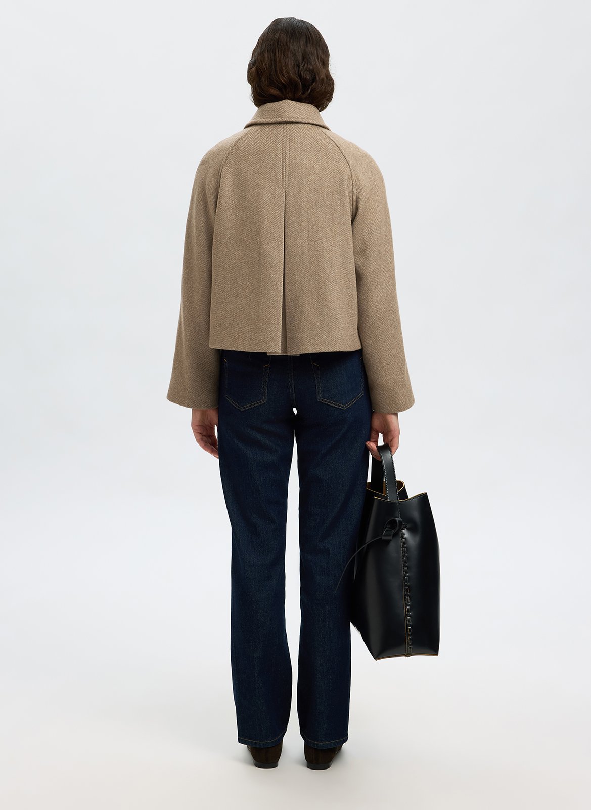 Short oversized herringbone jacket SELECTED Brown