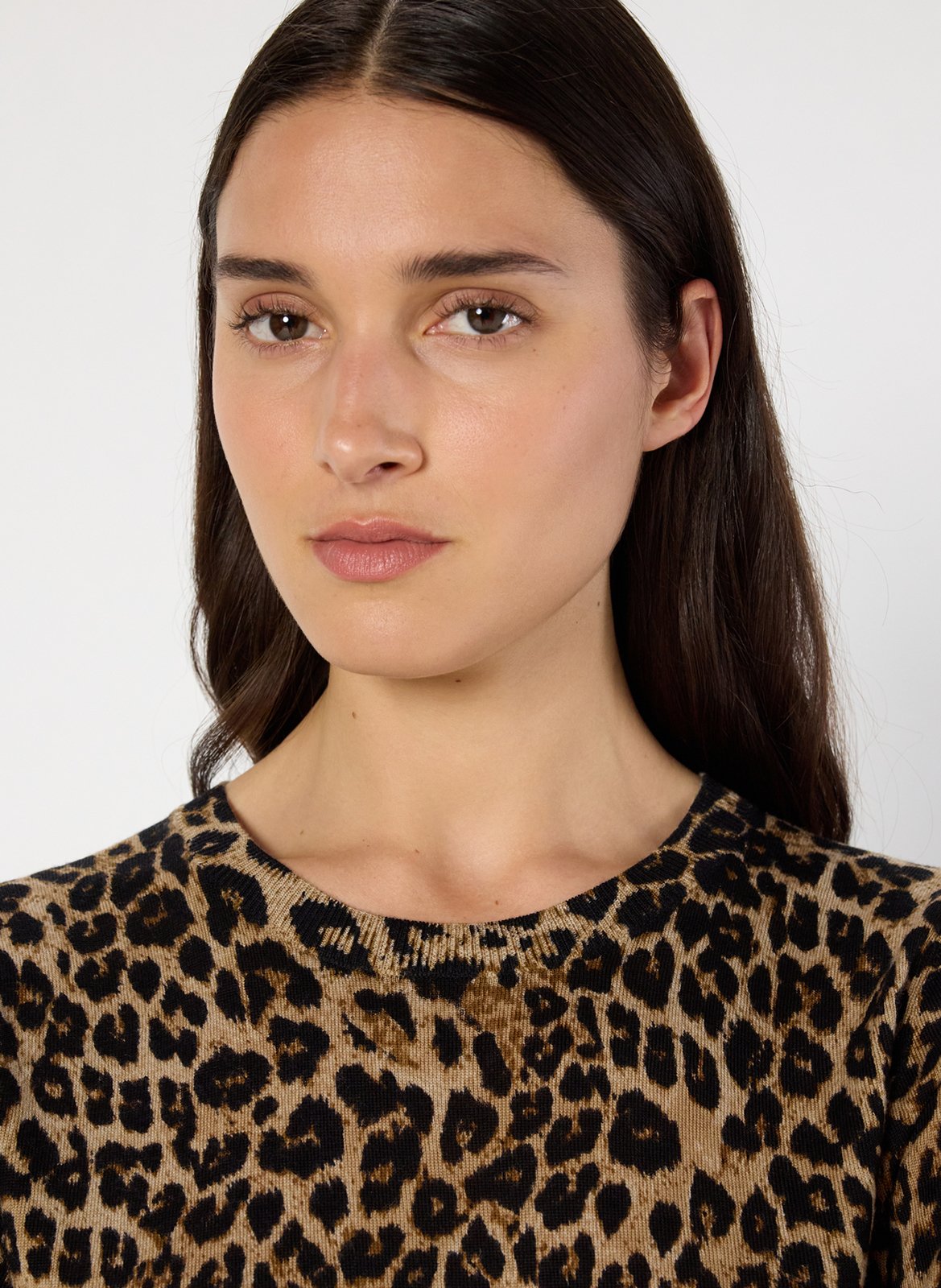 Tee-shirt col rond léopard en laine GERARD DAREL Marron