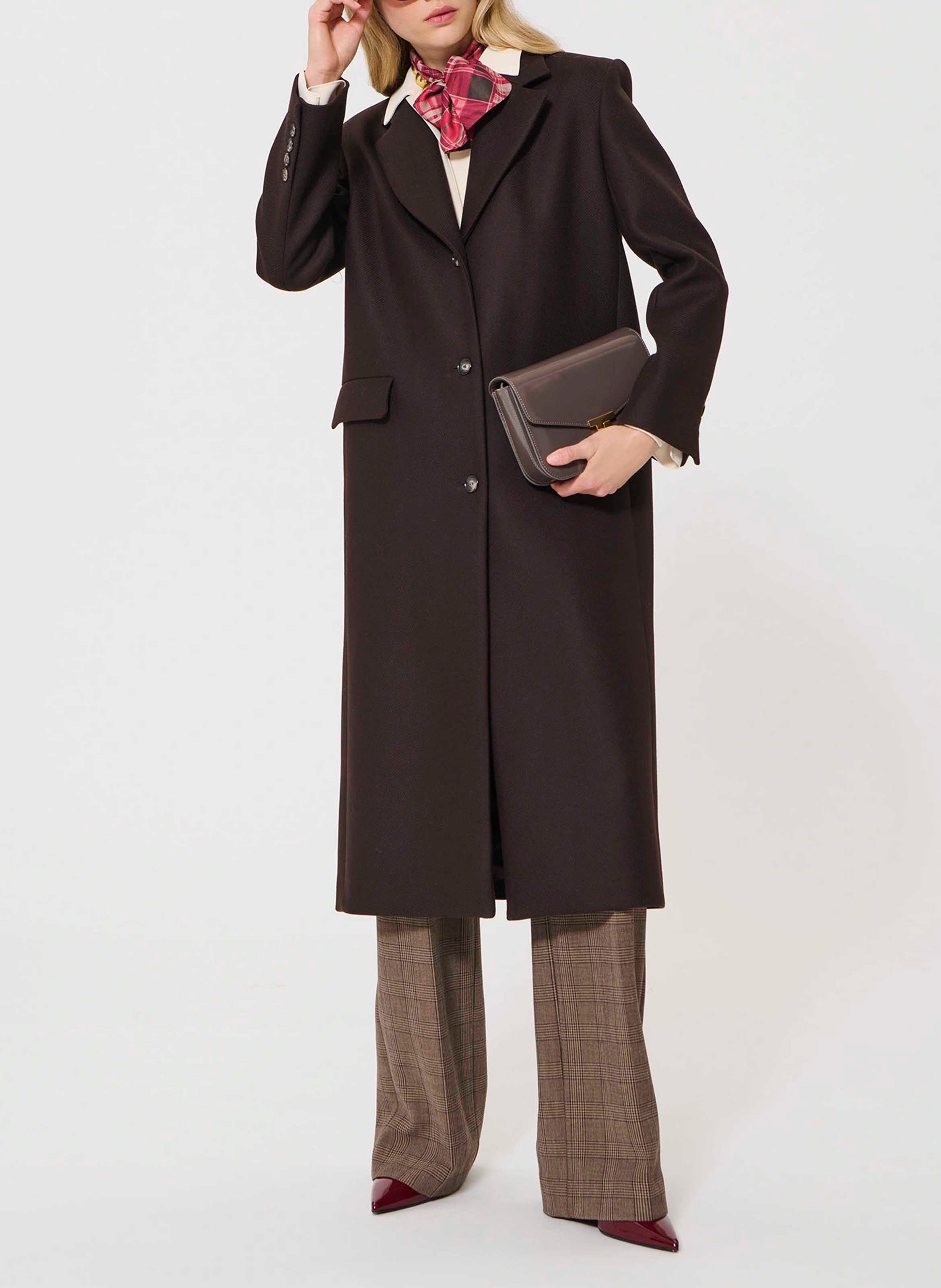 Manteau droit en laine mélangée Matthew Chocolat Tara jarmon