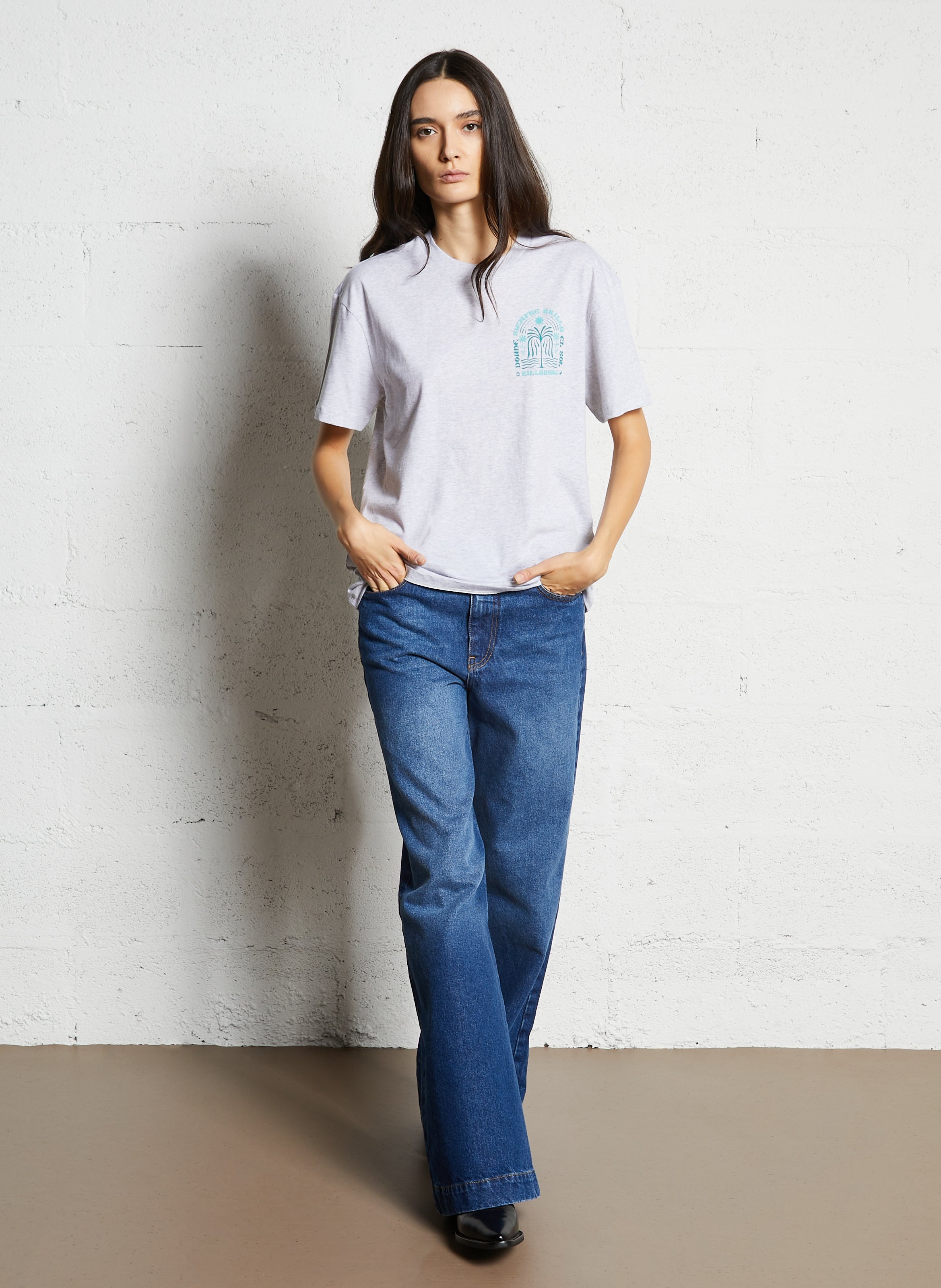 Tee-shirt droit col rond imprimé en coton BILLABONG Gris