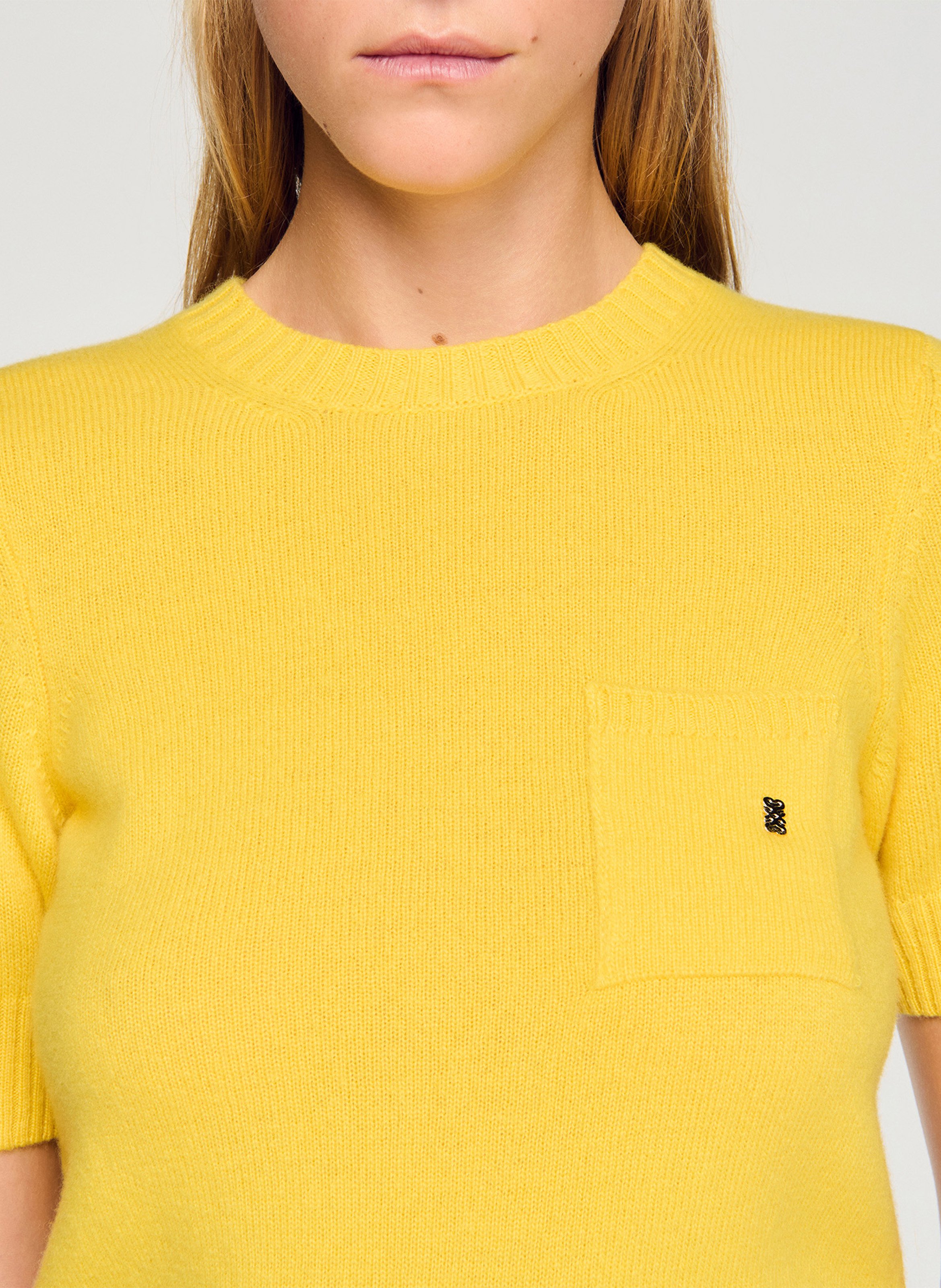 Pull col rond en laine Jaune