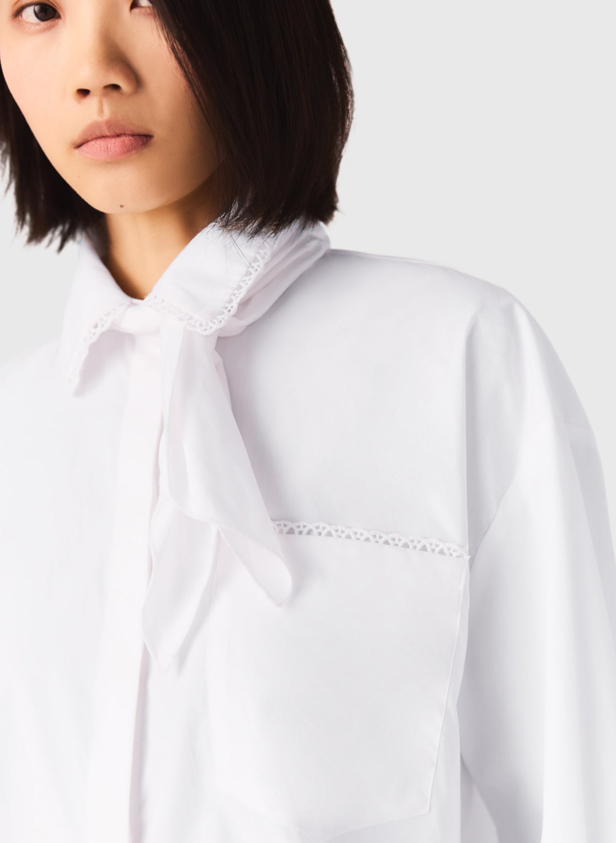 Chemise oversize col lavallière en coton MAJE Blanc