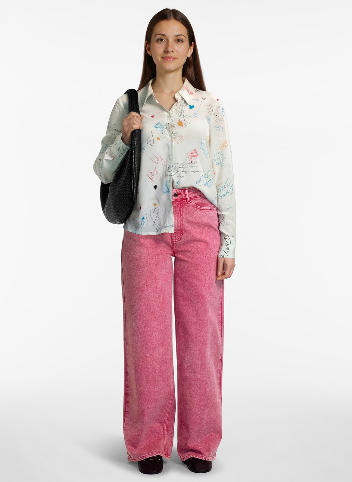 Jean large taille haute en denim uni VILA Rose