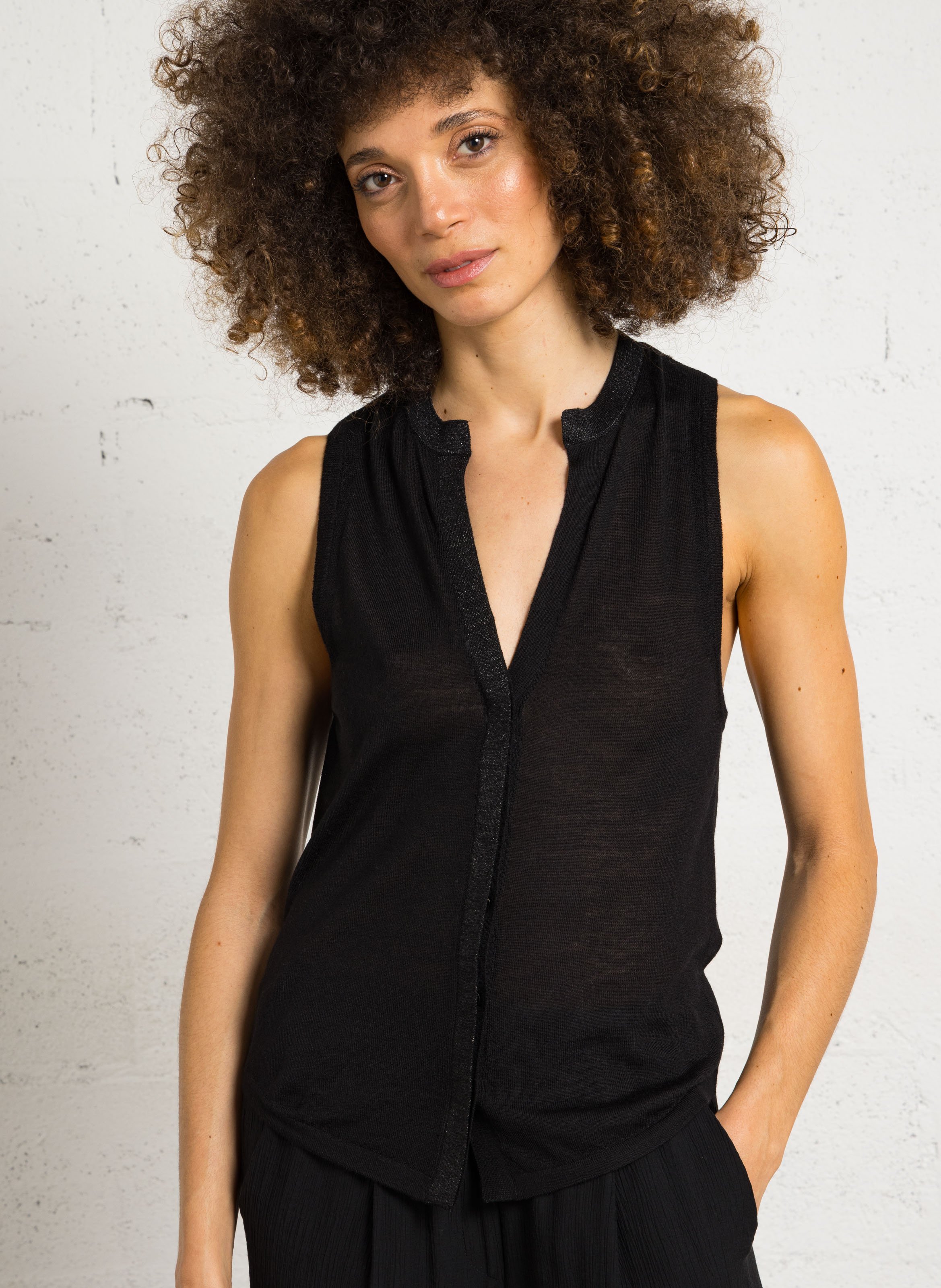 Top ohne Ärmel aus Wollmischung MAJESTIC FILATURES Schwarz