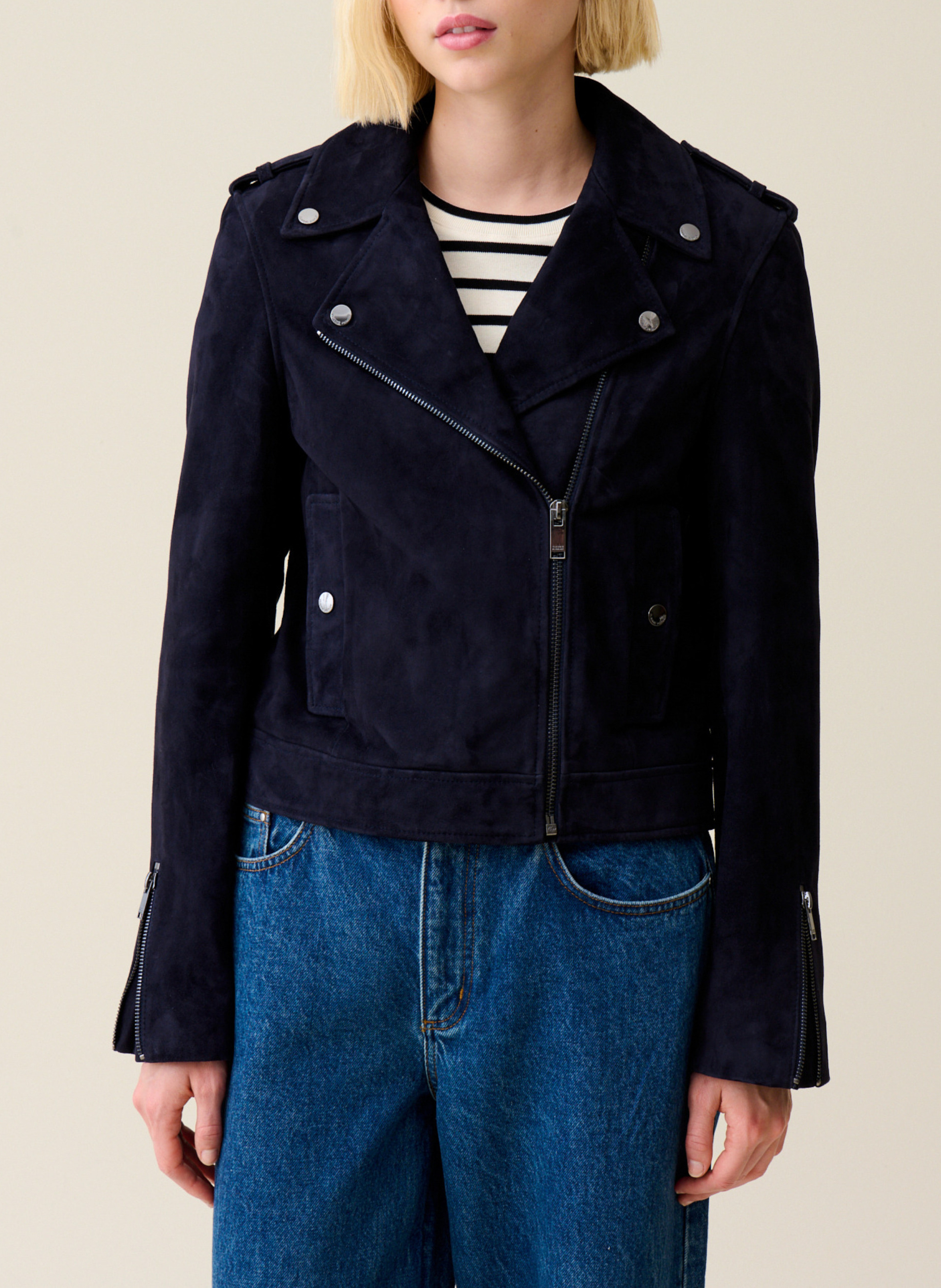 Kurze Velourslederjacke CLAUDIE PIERLOT Blau