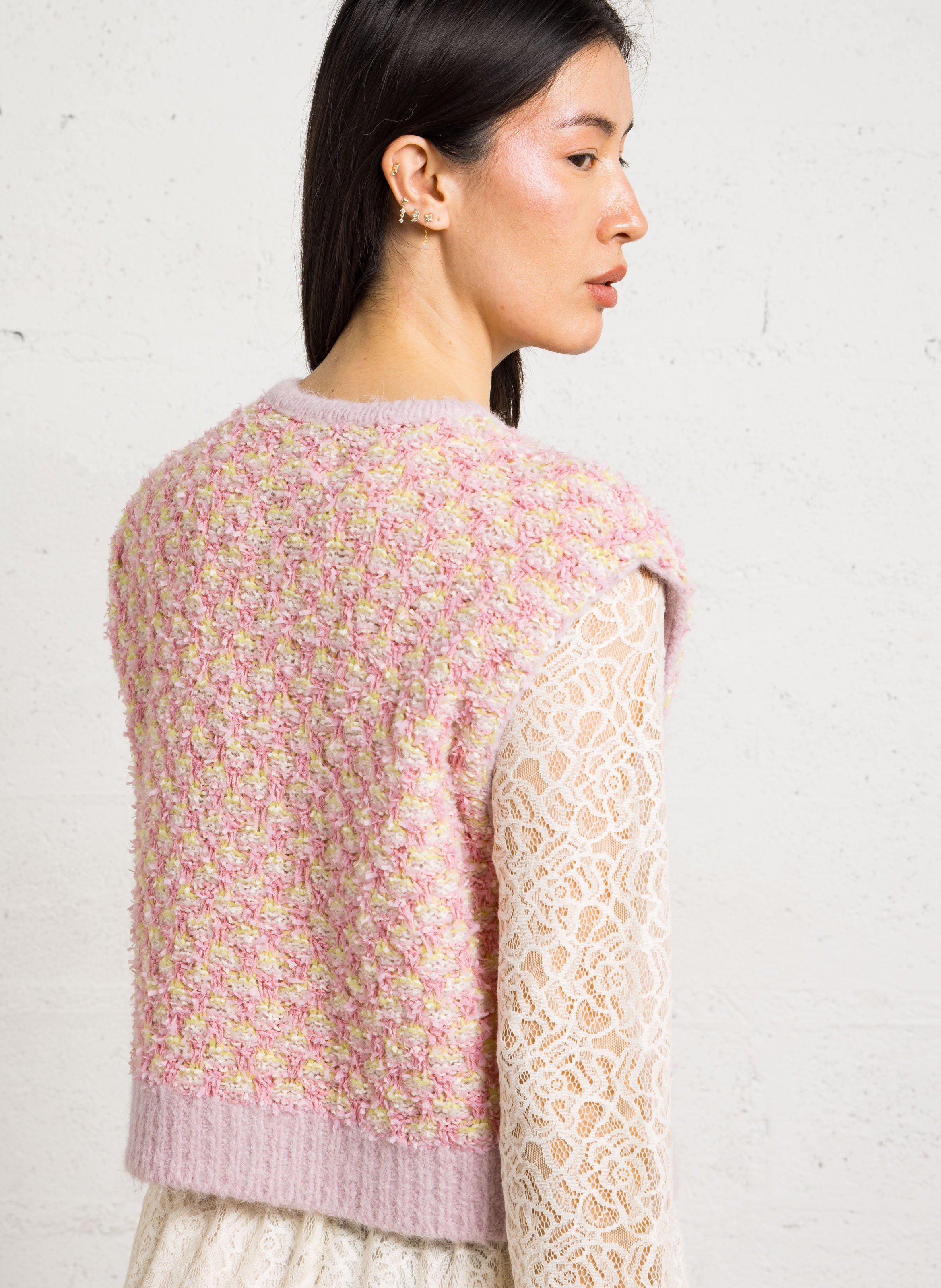 Gilet droit col rond en jacquard DES PETITS HAUTS Multicolore