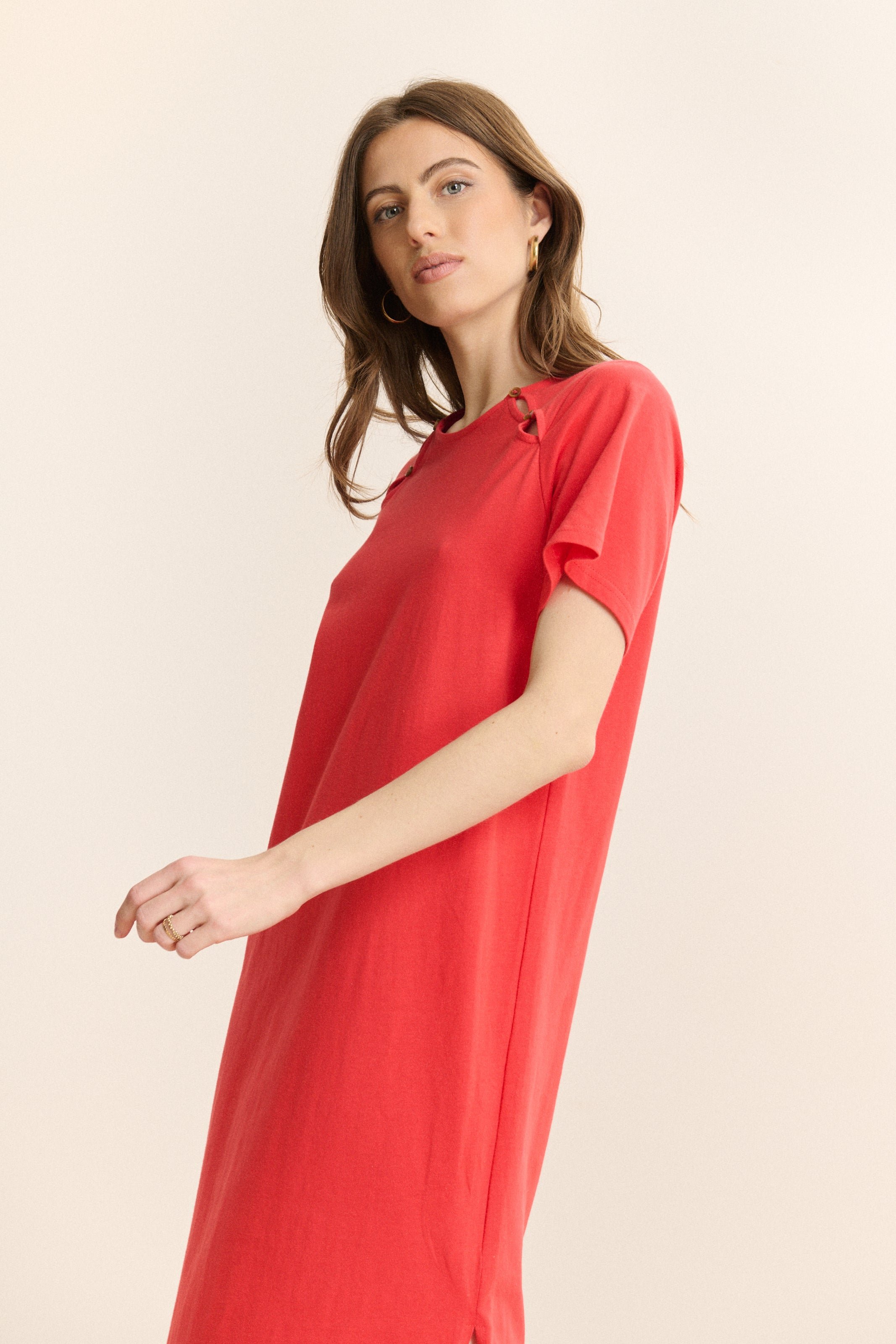 Short-sleeve midi jersey dress GARANCE PARIS Red