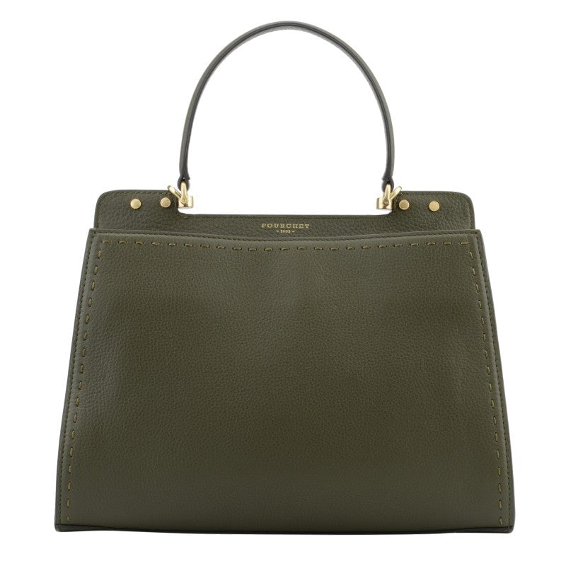 Handbag in calfskin POURCHET Khaki