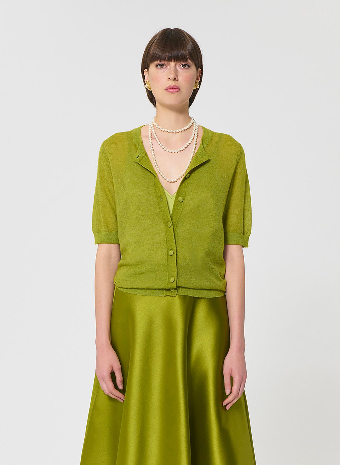 Kortemouwige ronde hals cardigan uni TARA JARMON Groen