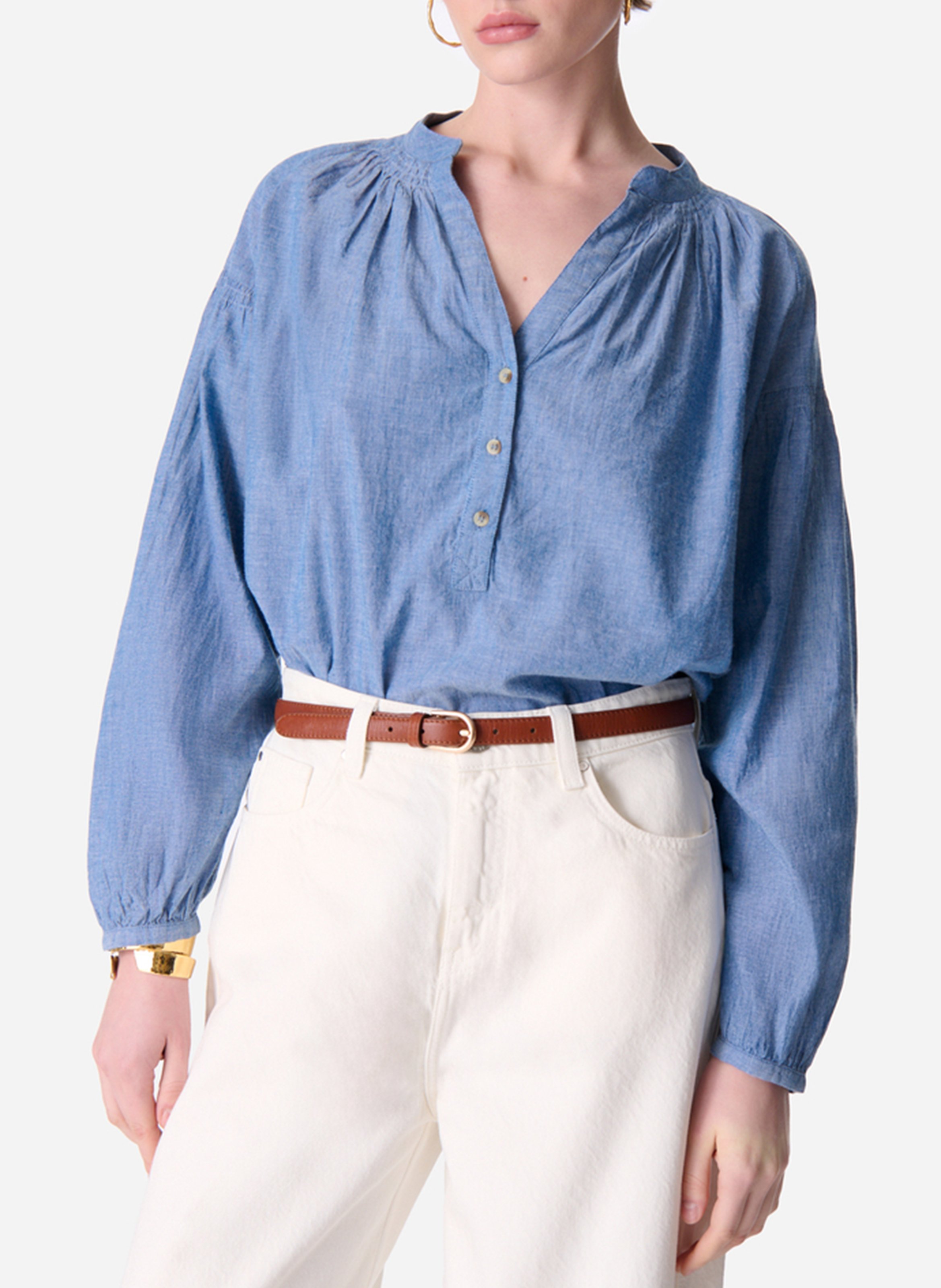 Blouse droite col rond en coton VANESSA BRUNO Bleu