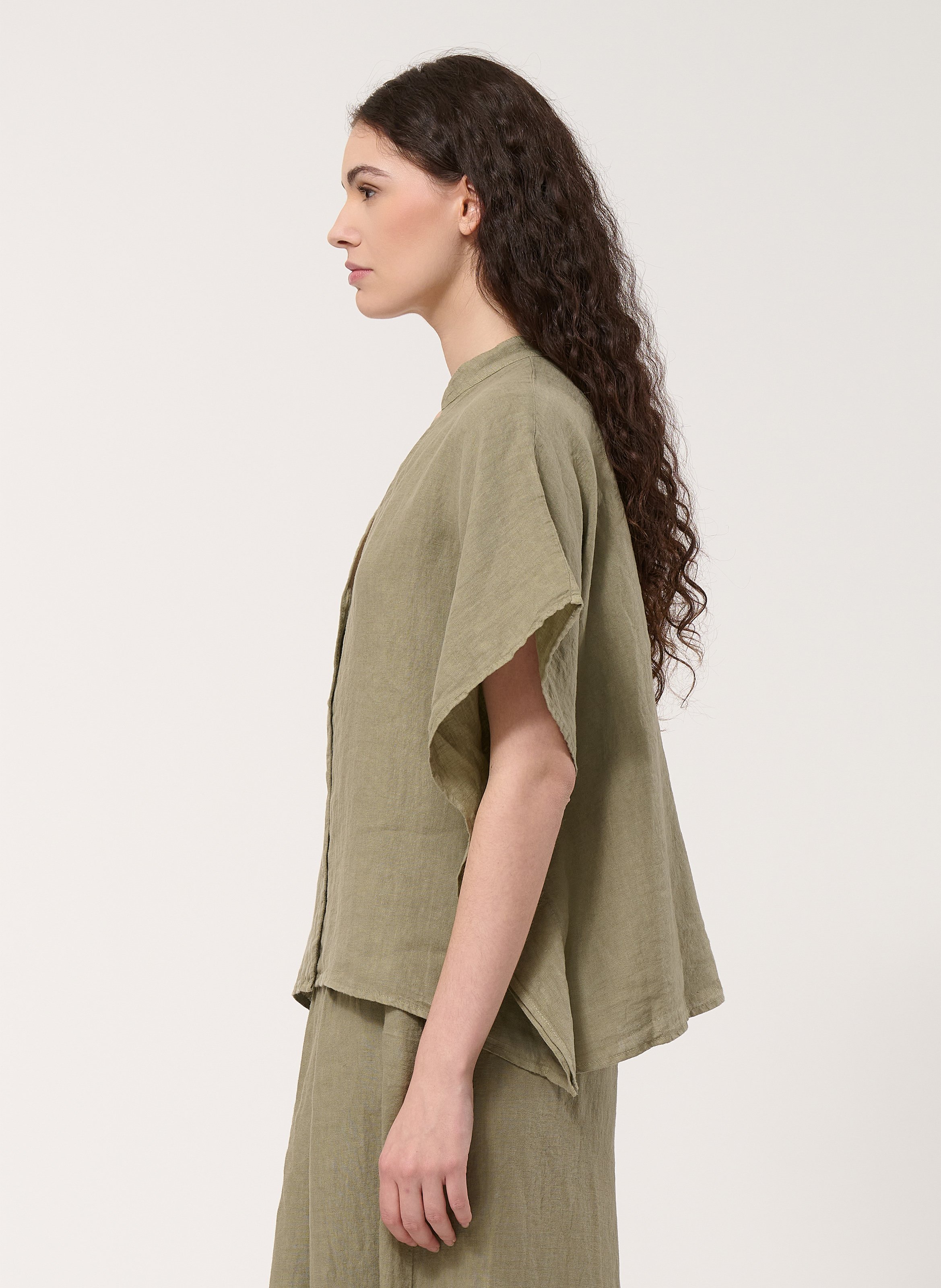 Chemisier oversize col tunisien en lin HUMILITY Vert