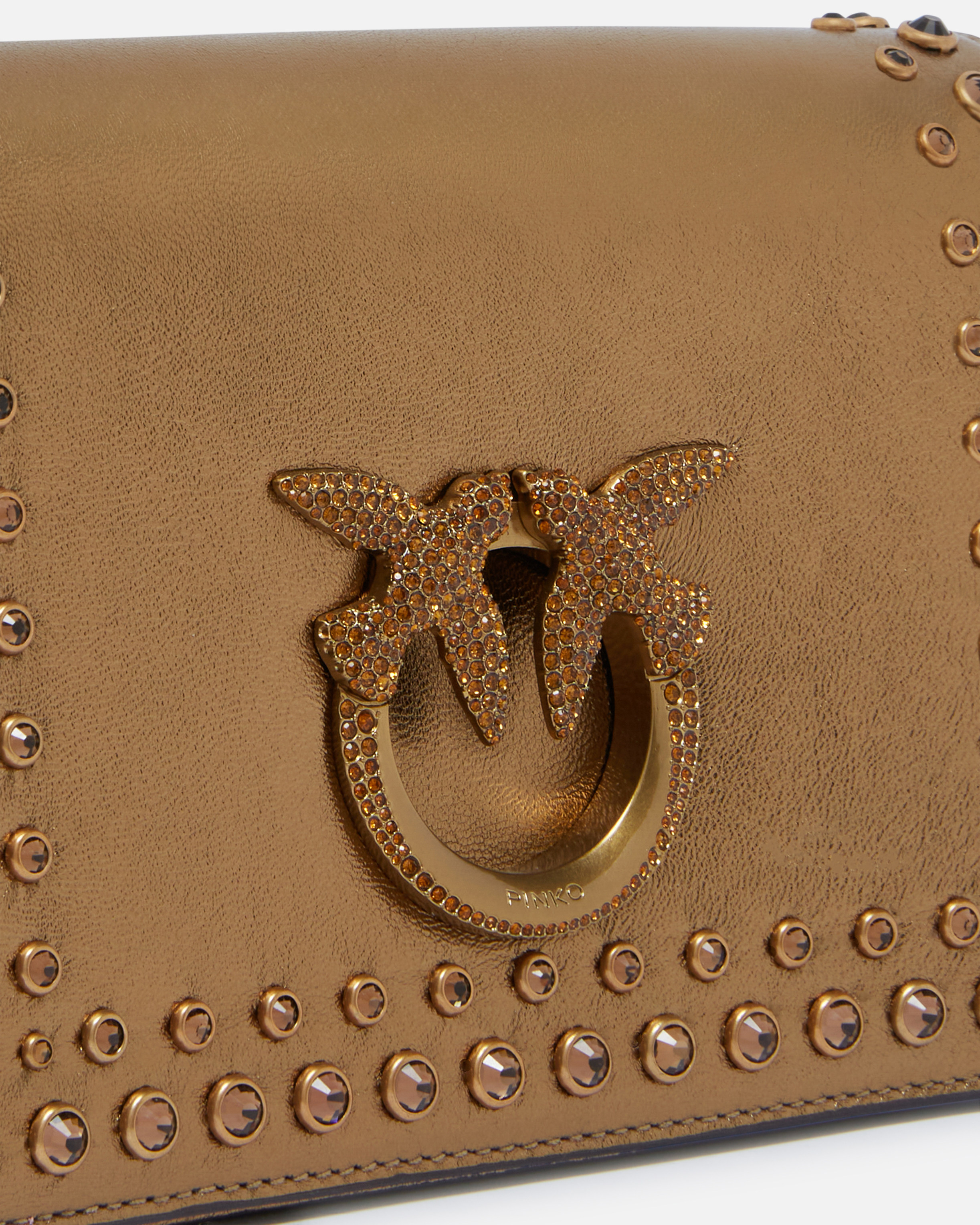 Small laminated shoulder bag love bag with rhinestones PINKO Multicolore