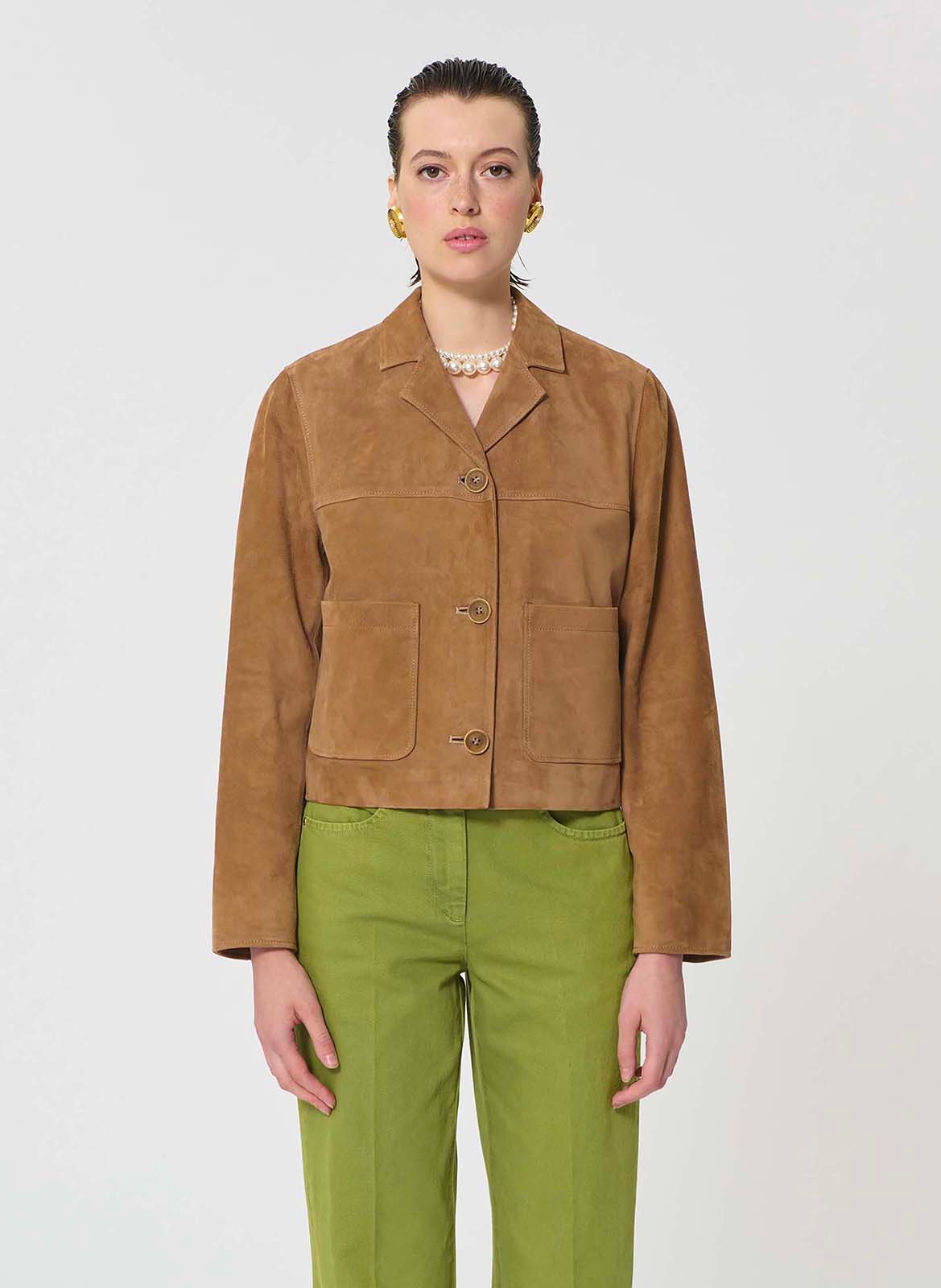 Veste courte ajustée en cuir TARA JARMON Marron