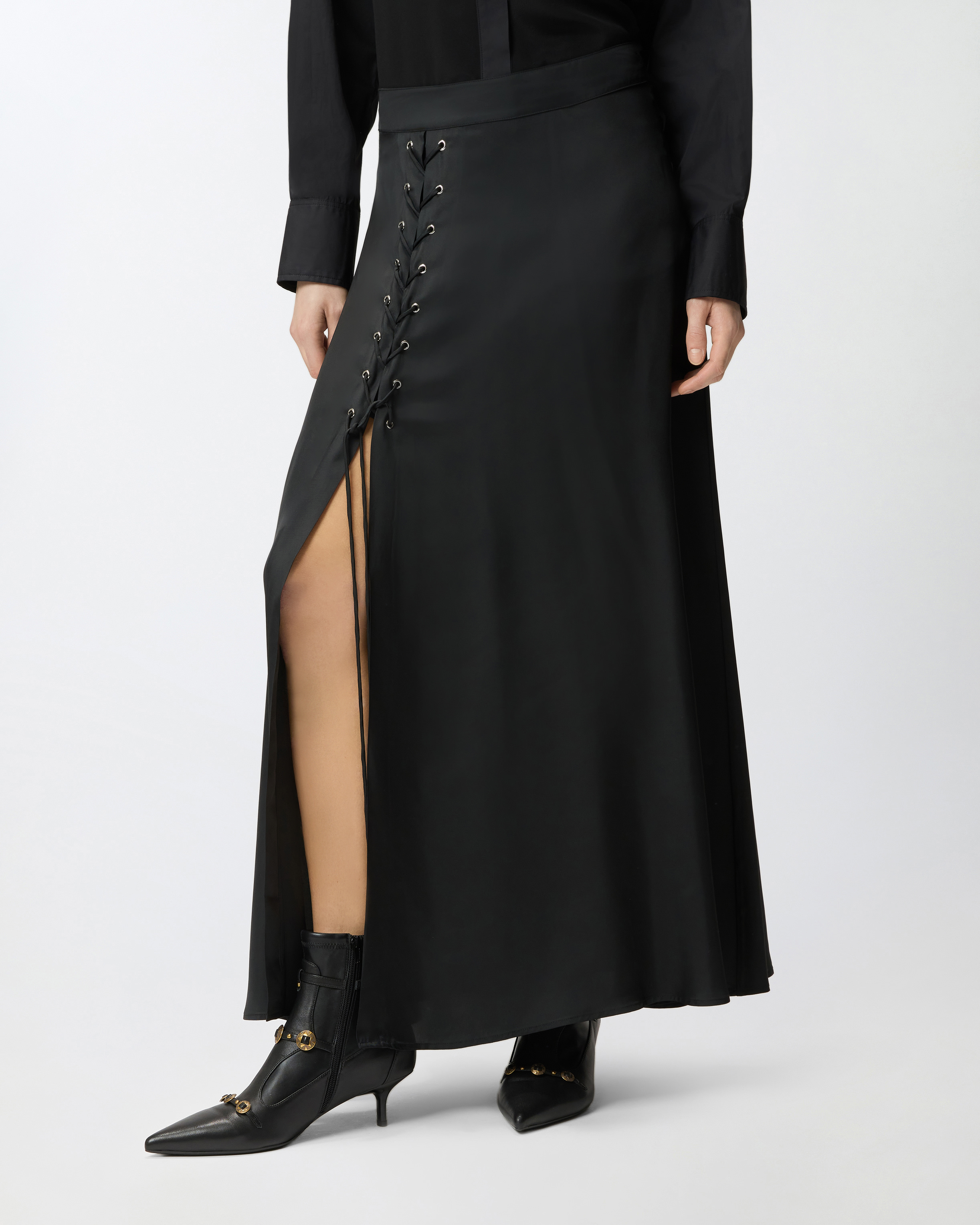 Long slit lace-up skirt PINKO Black