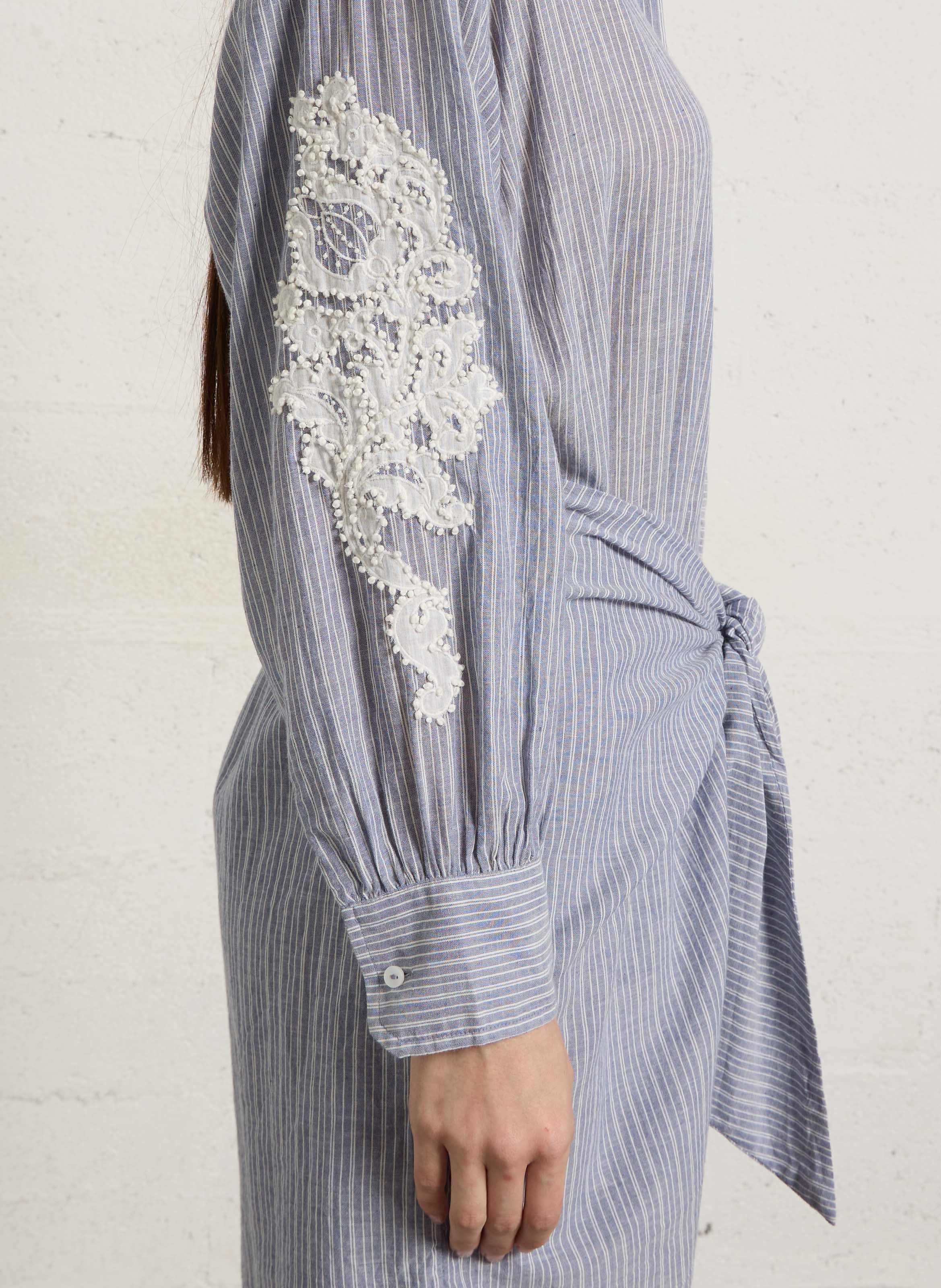 Robe asymétrique rayée à broderie LOUISE MISHA Bleu