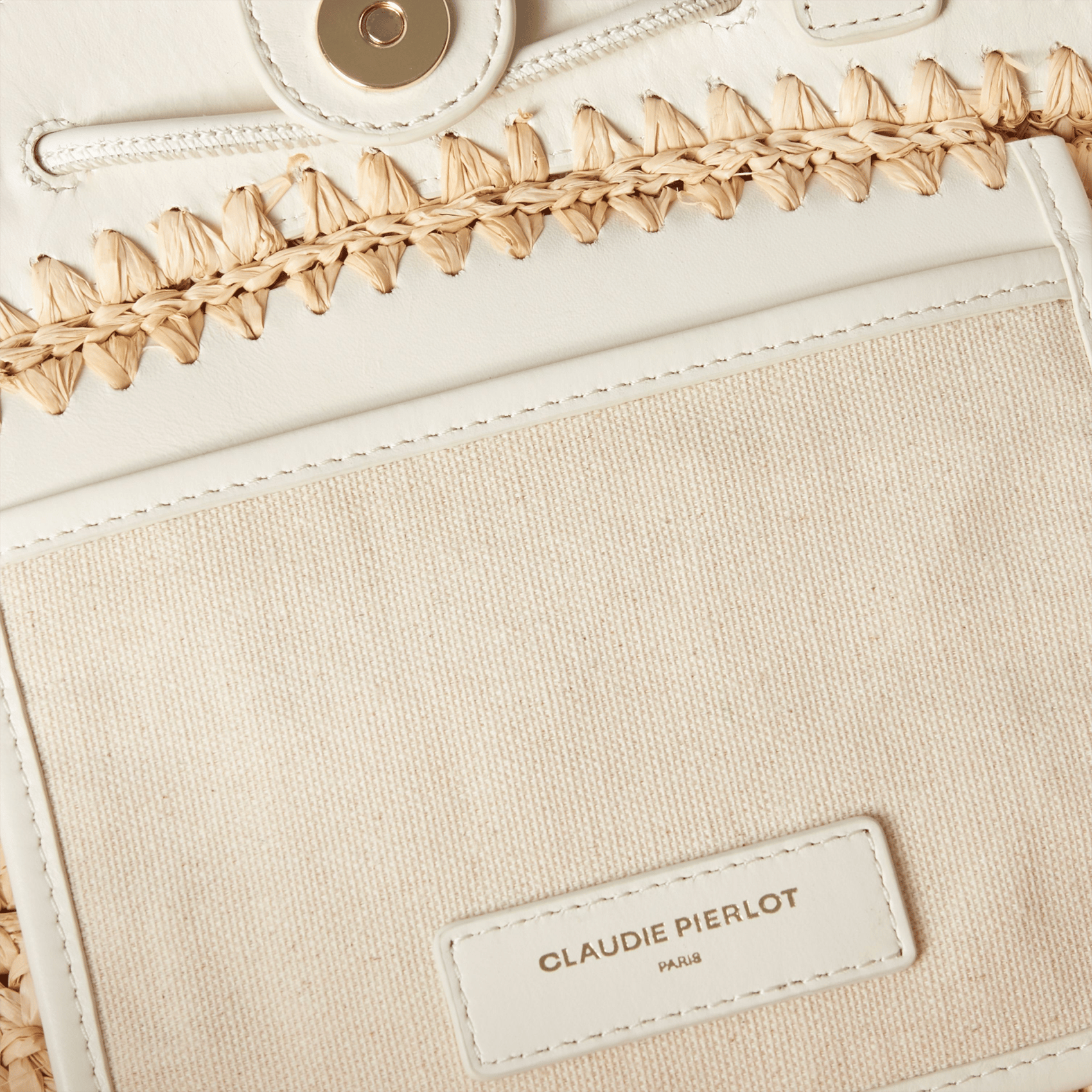 Gevlochten mand van raffia en glad leer CLAUDIE PIERLOT Beige