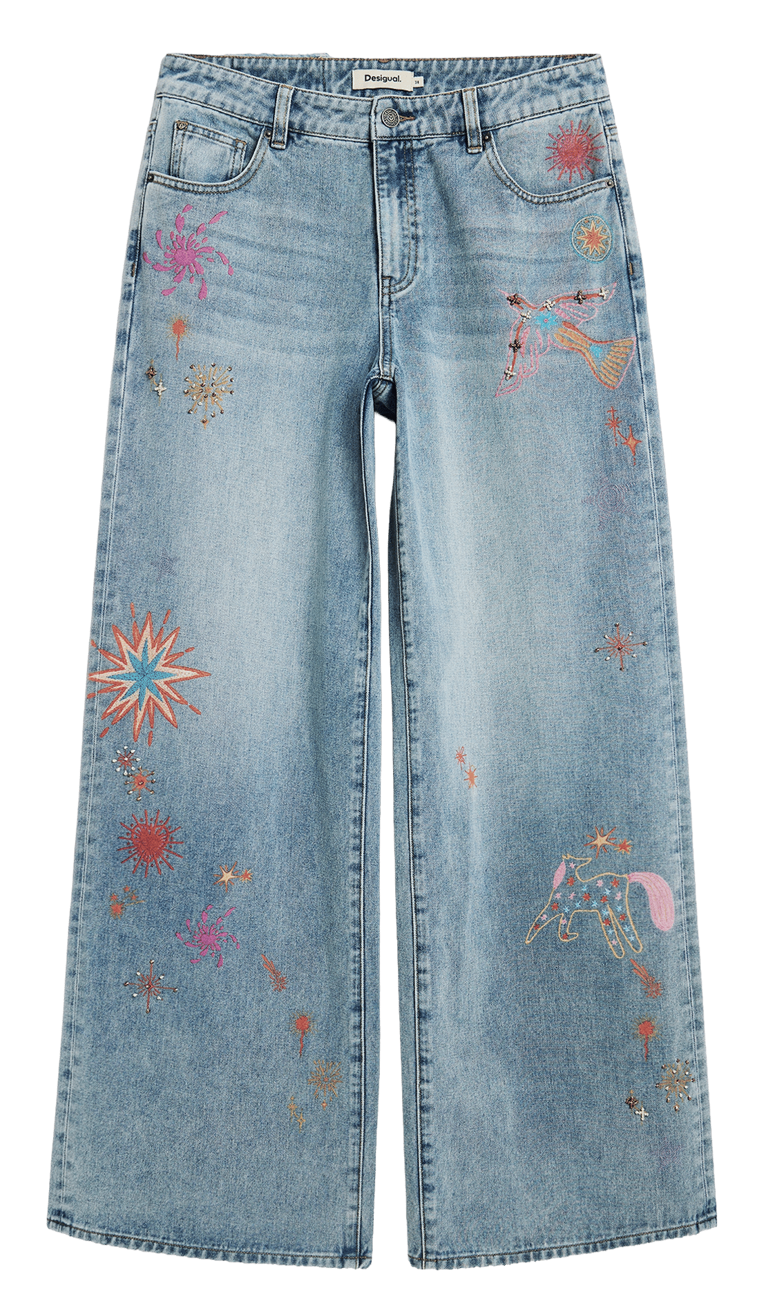 Jean large en coton mélangé brodé DESIGUAL Bleu