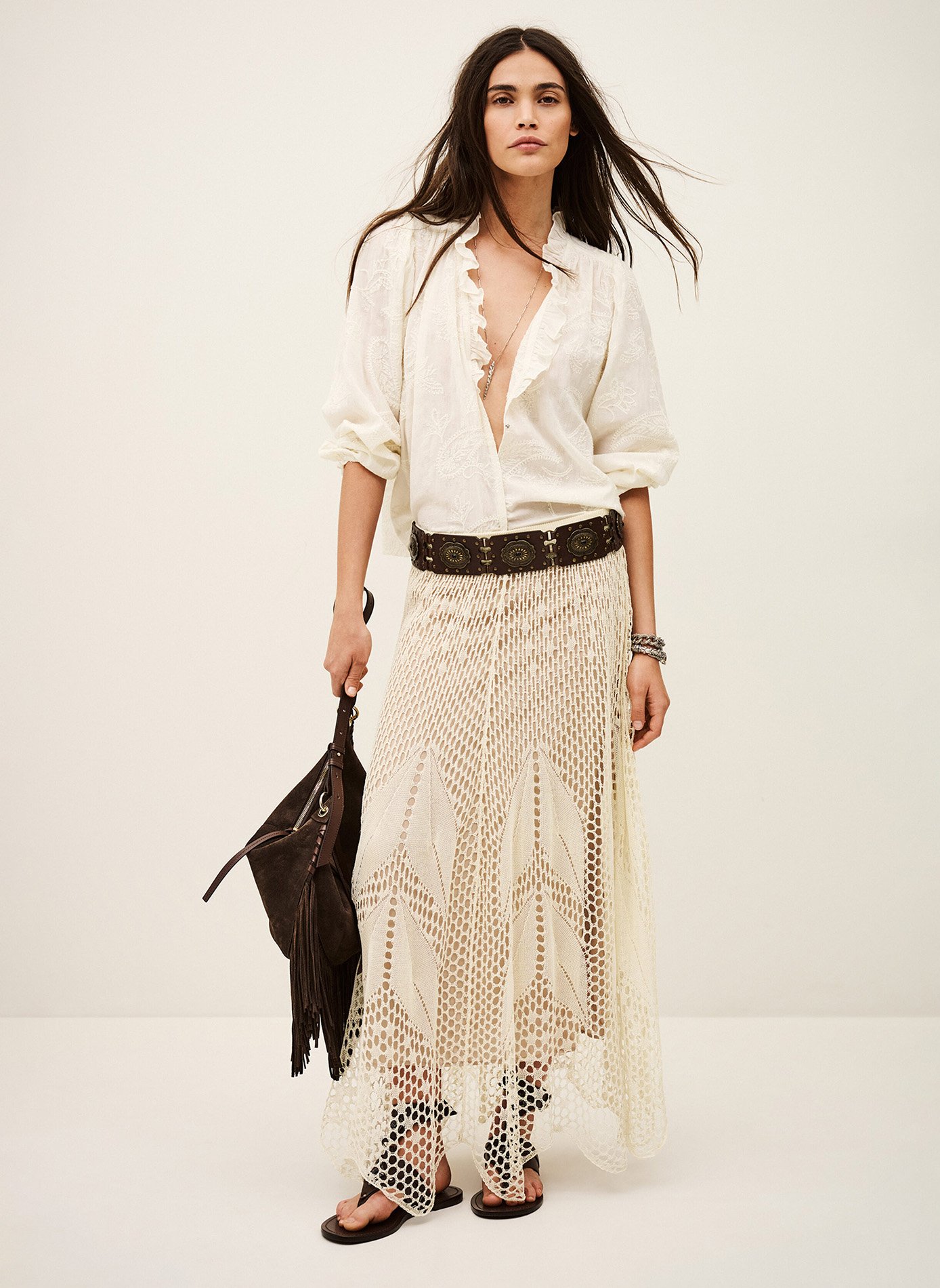 Jupe longue en coton bio BA&SH Beige