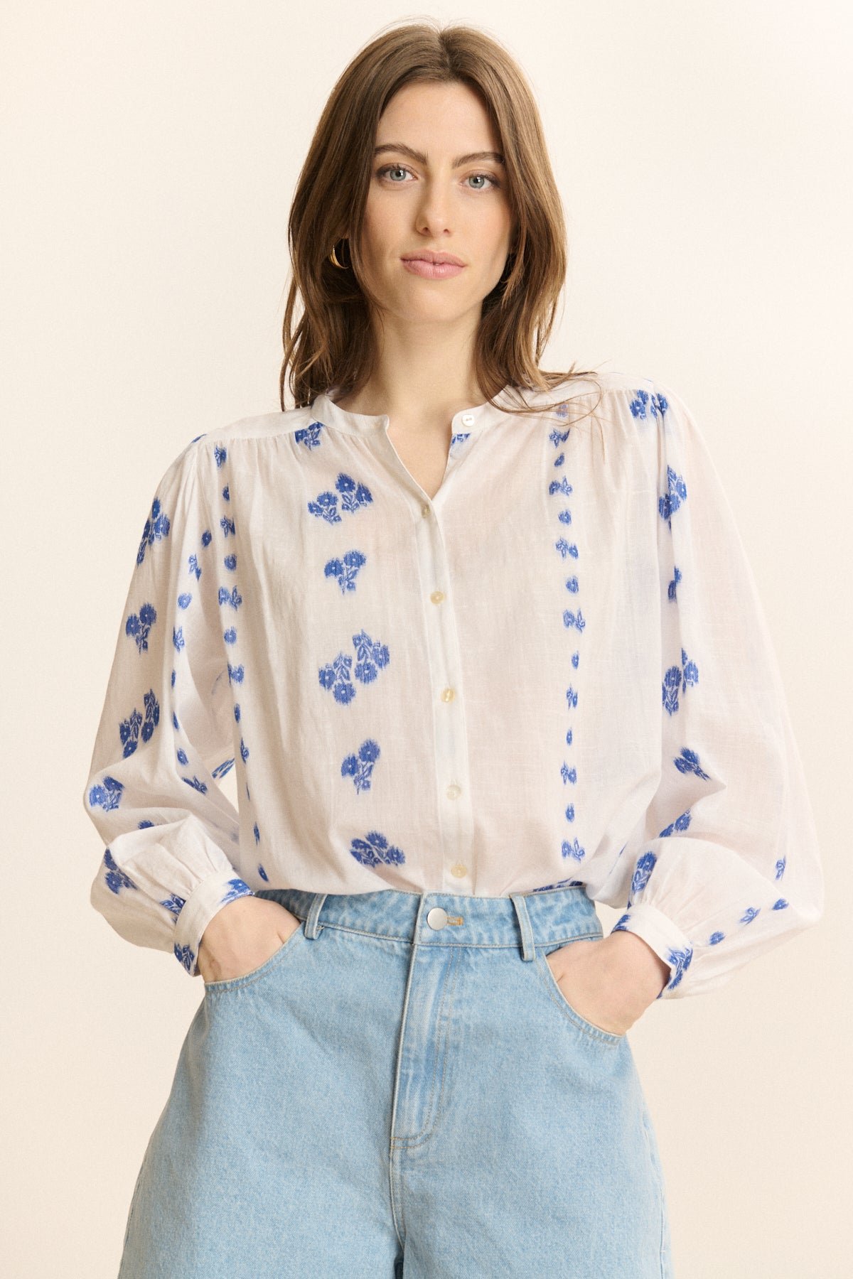 Embroidered long-sleeve blouse GARANCE PARIS White
