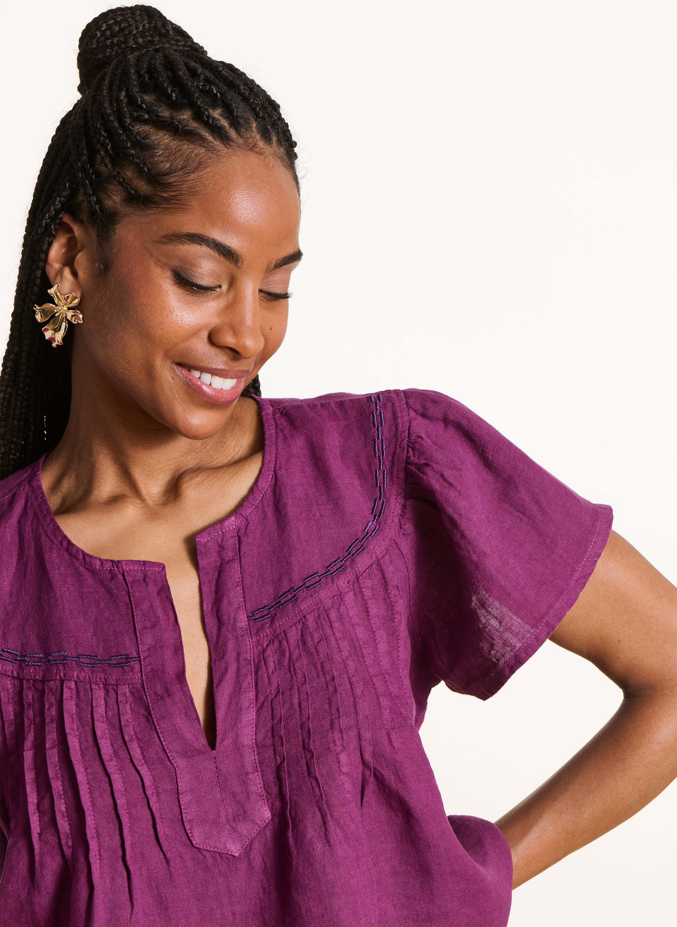 Ruime linnen blouse LA FEE MARABOUTEE Violet