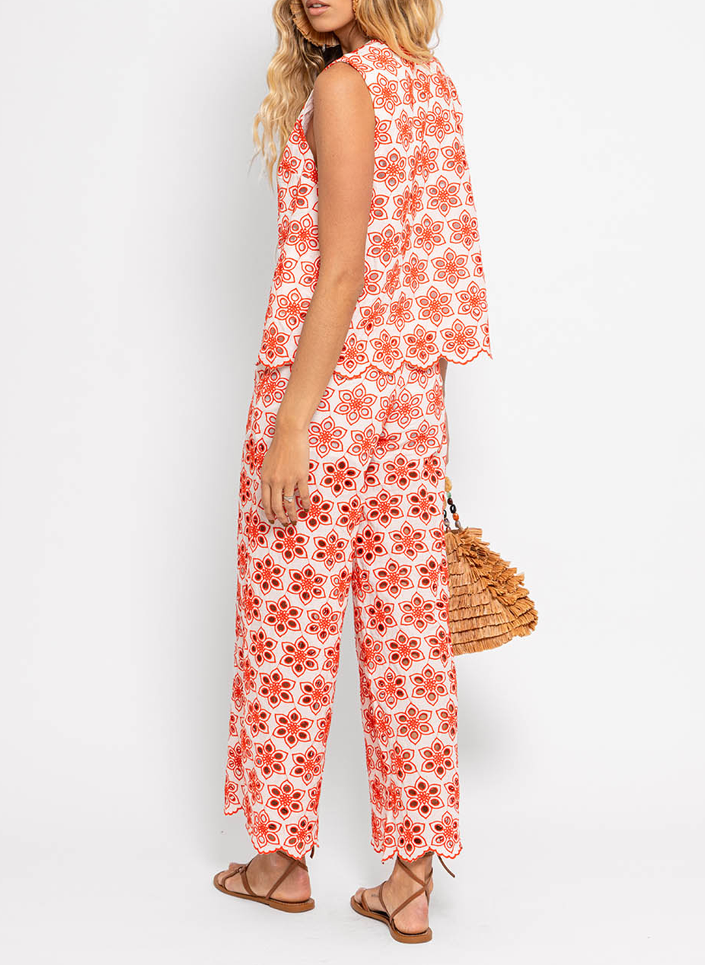 Gerade geschnittene bestickte Hose SUNDRESS Rot