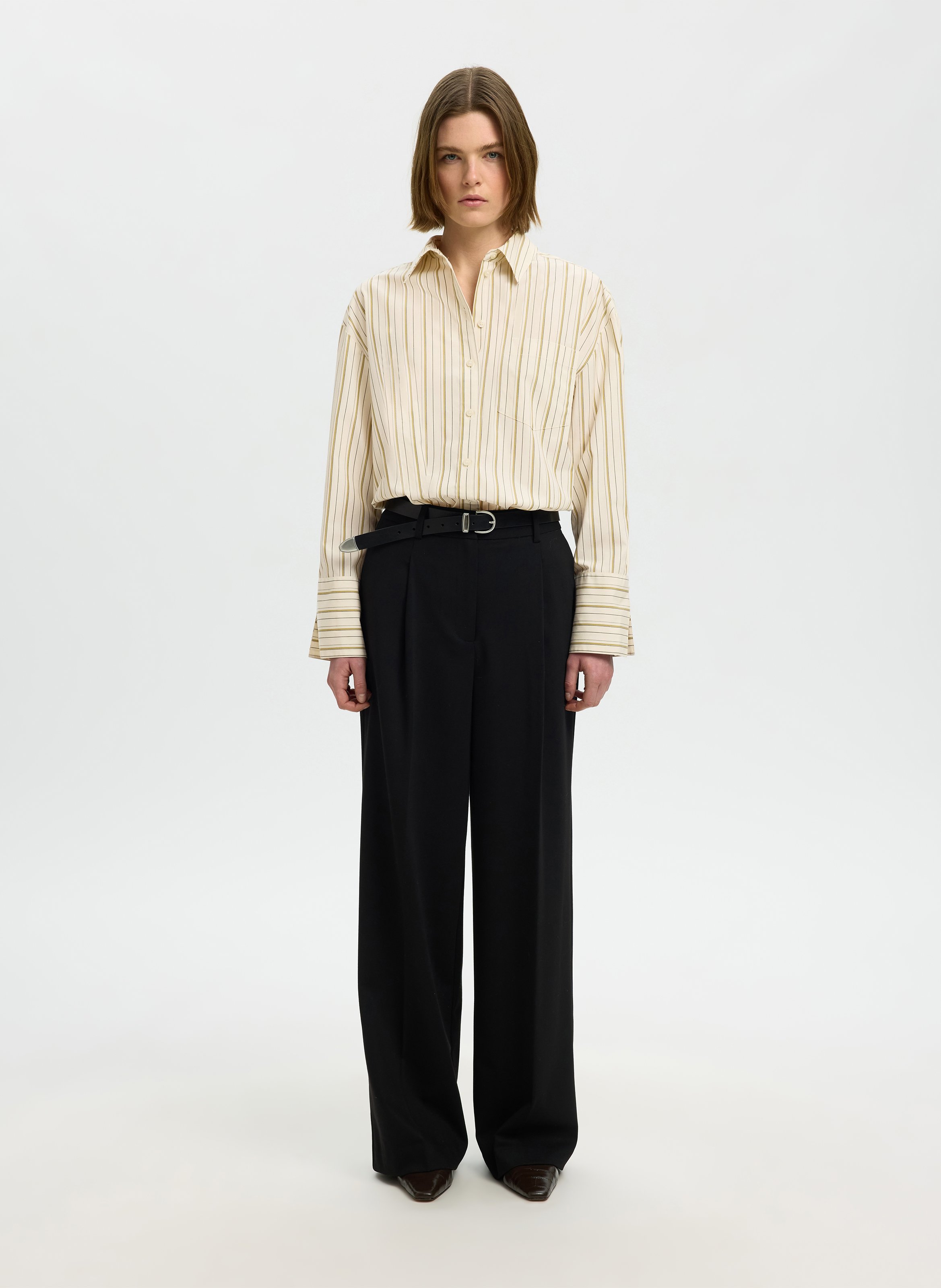 Chemise oversize en coton bio mélangé SELECTED Beige