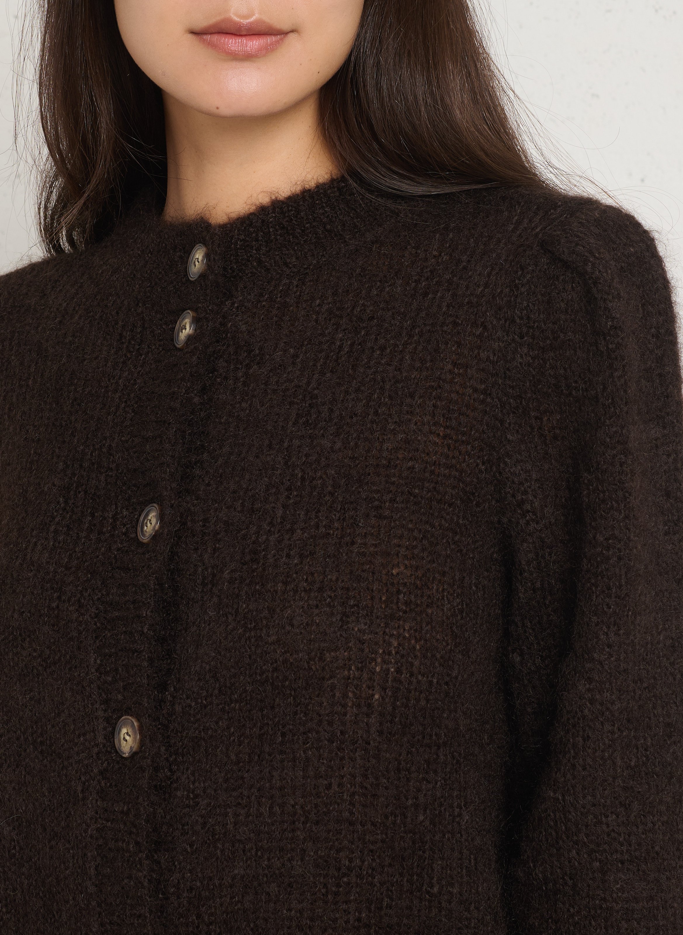 Straight round-neck mohair blend vest DES PETITS HAUTS Brown