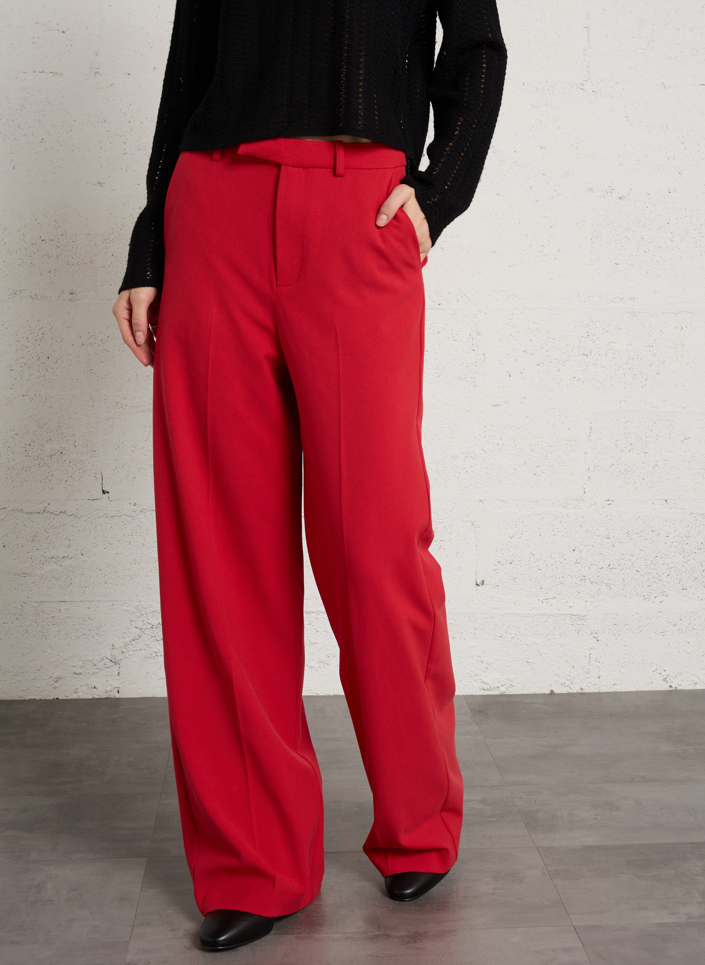 Pantalon de tailleur droit uni IKKS Rouge
