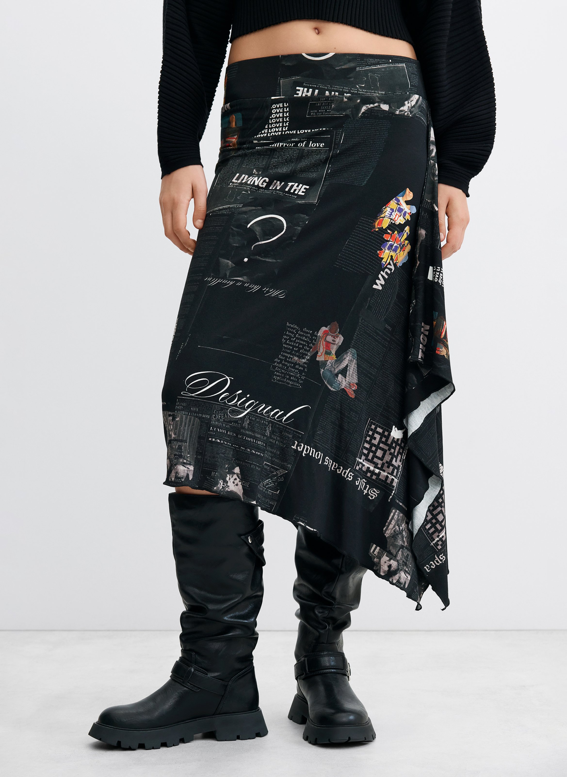 Asymmetrischer Midirock mit Print DESIGUAL Mehrfarbig