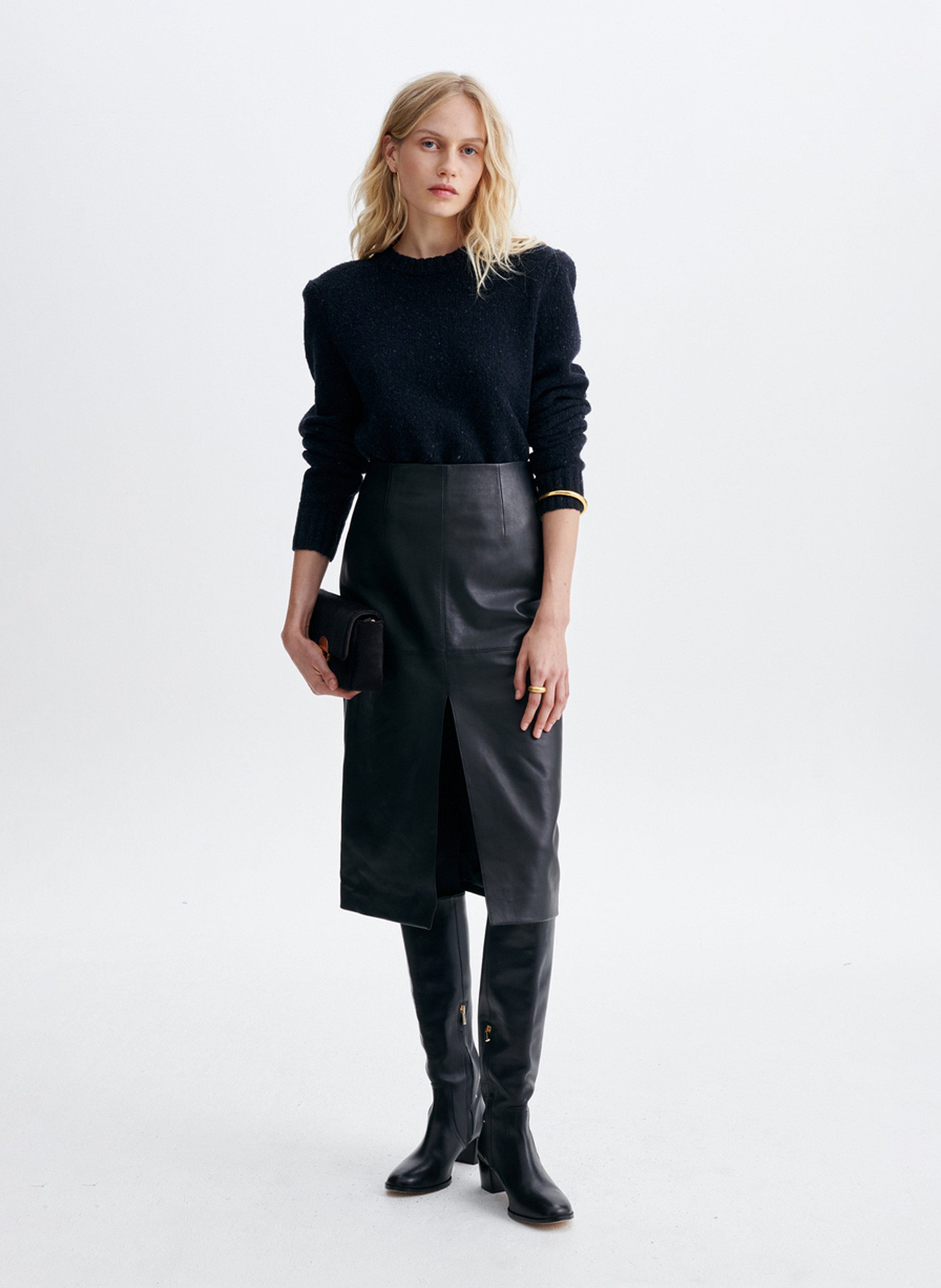 Pull col rond en maille chinée VANESSA BRUNO Gris