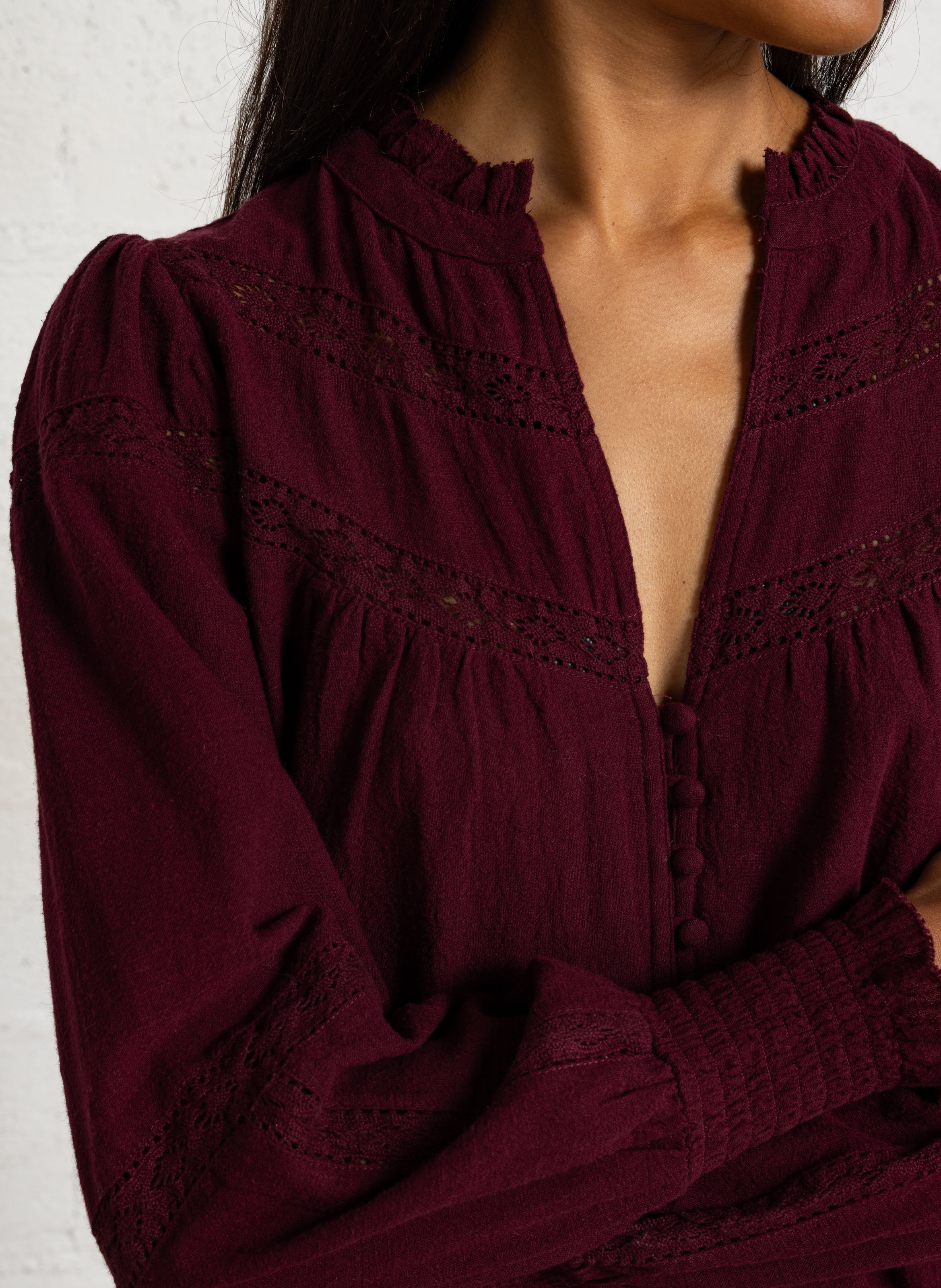 Oversized blouse with embroidered details in cotton MAISON 123 Red