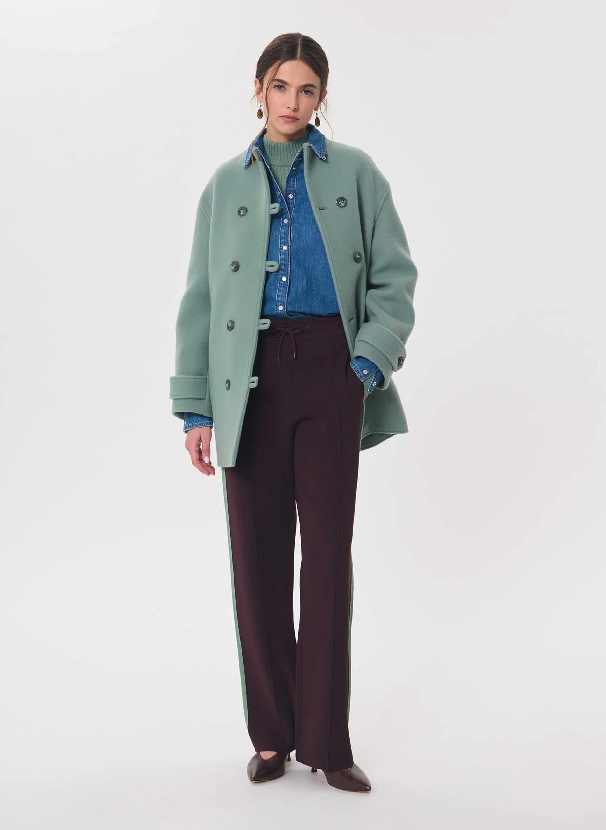 Manteau droit boutonné en laine mélangée TARA JARMON Vert