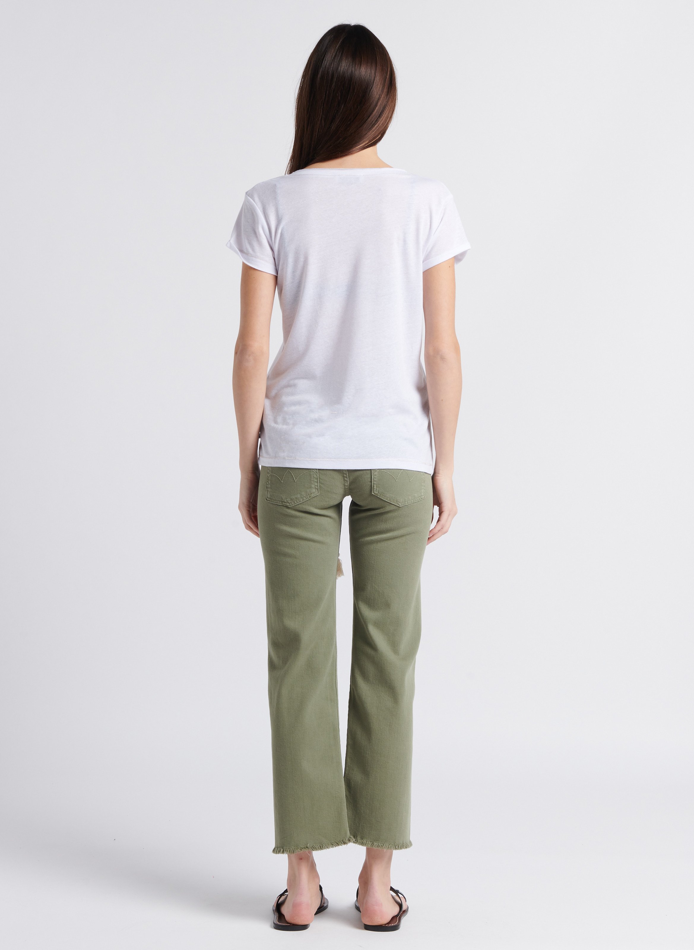 Straight V-neck T-shirt with screen print White