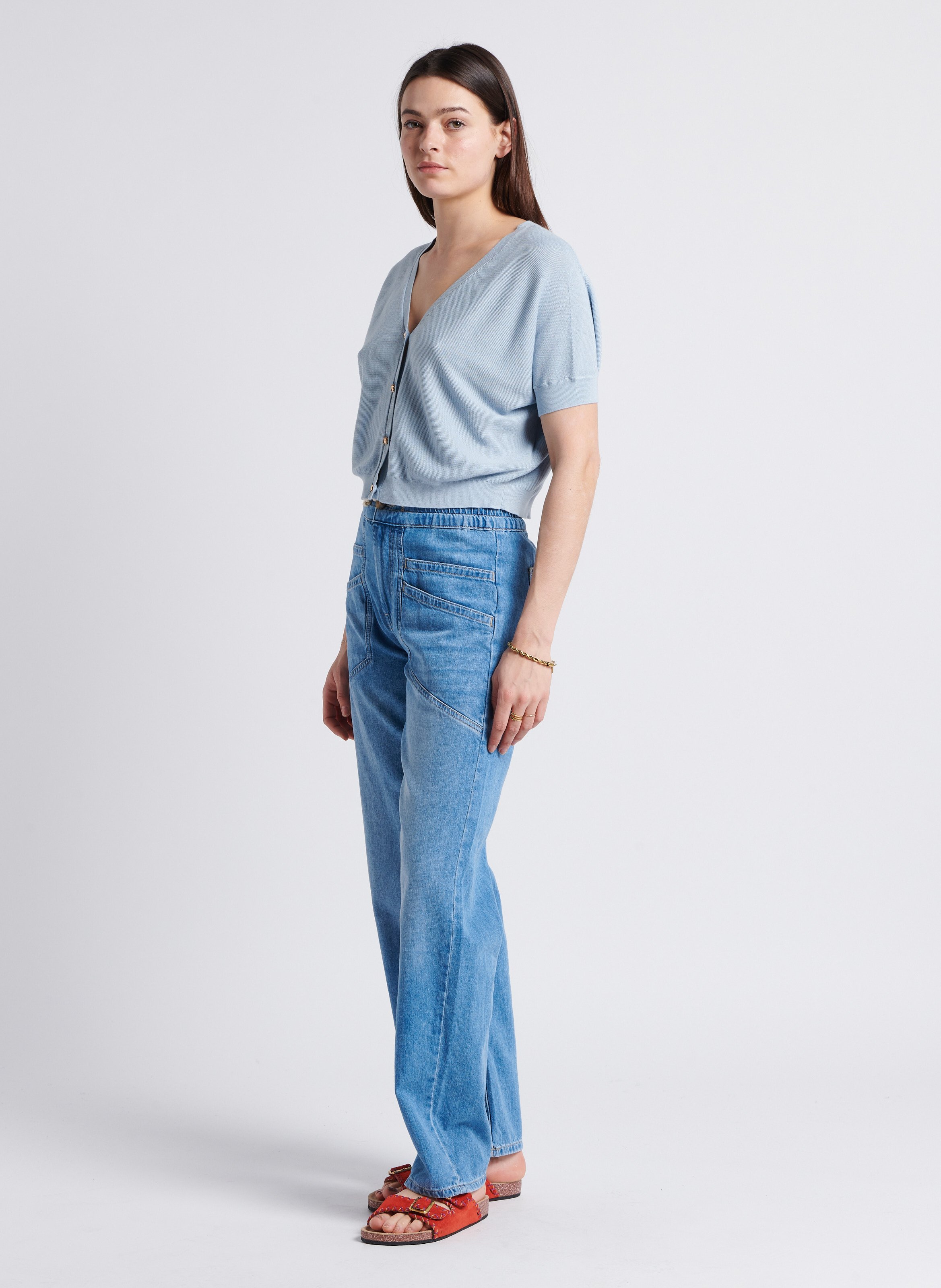 Pantalon large taille haute en coton BA&SH Bleu