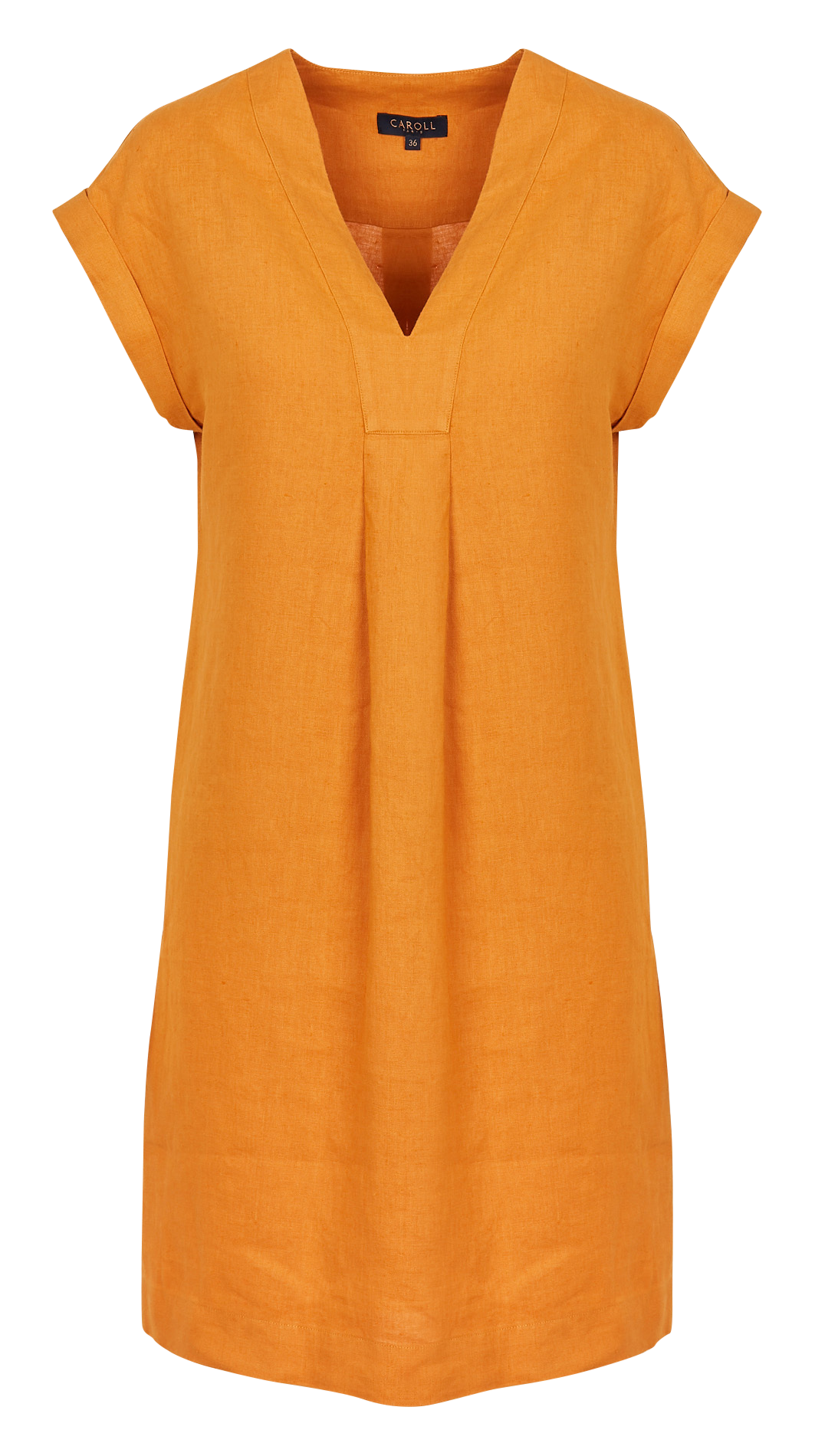Robe courte droite encolure v en lin Rk069-Mirabelle Caramel