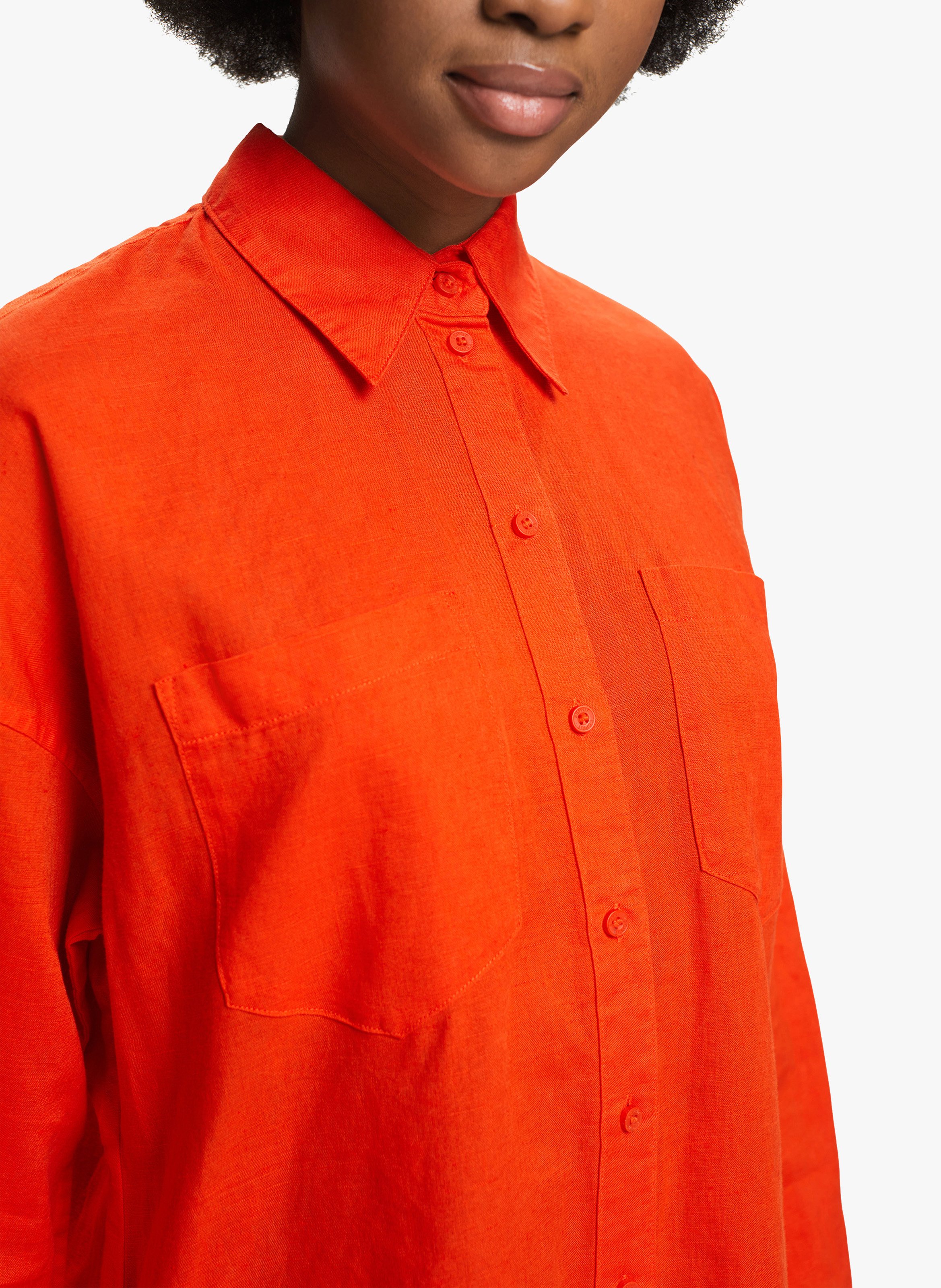 Robe chemise en lin et coton ESPRIT Orange