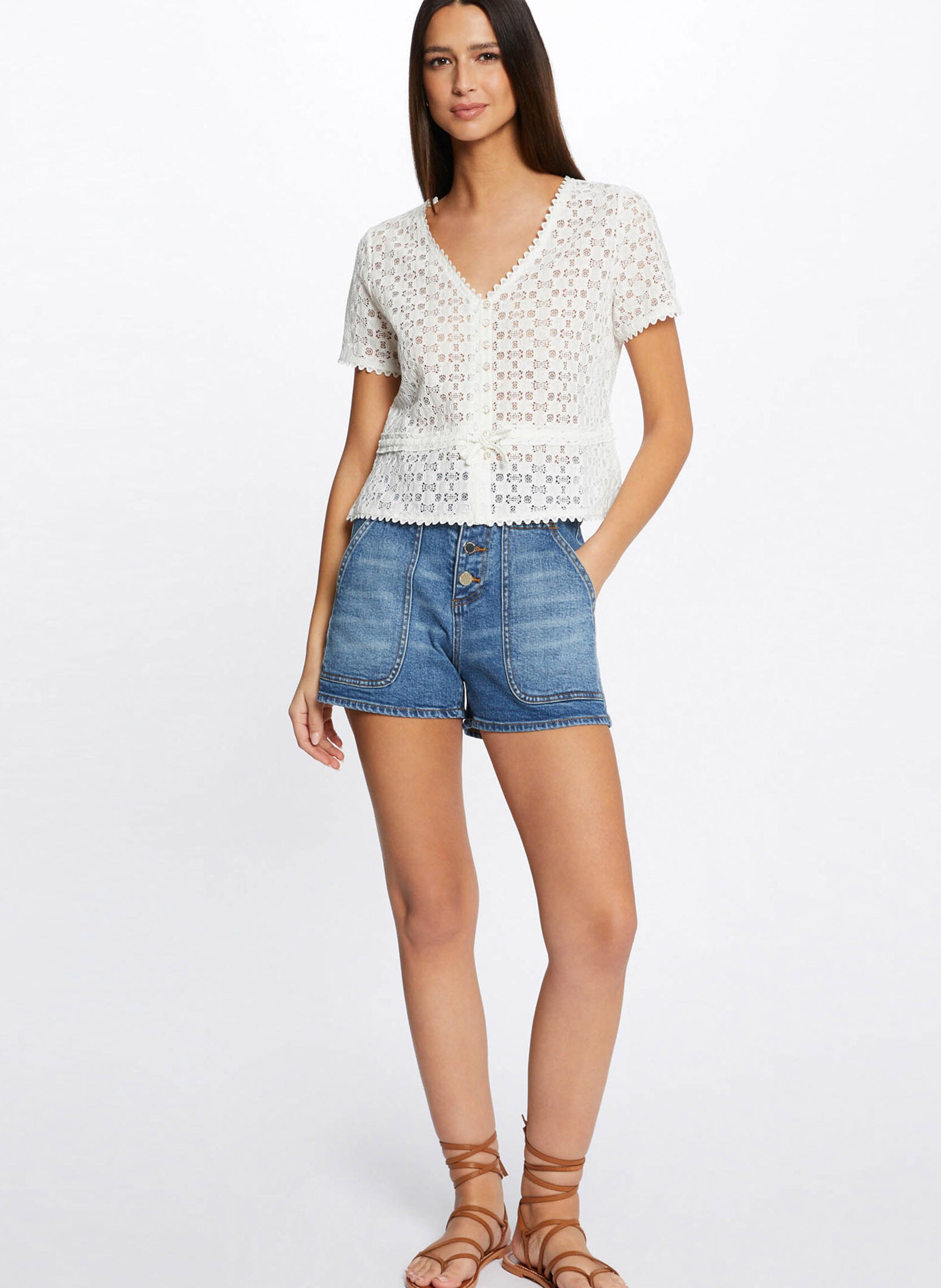 Top col V en dentelle MORGAN Blanc