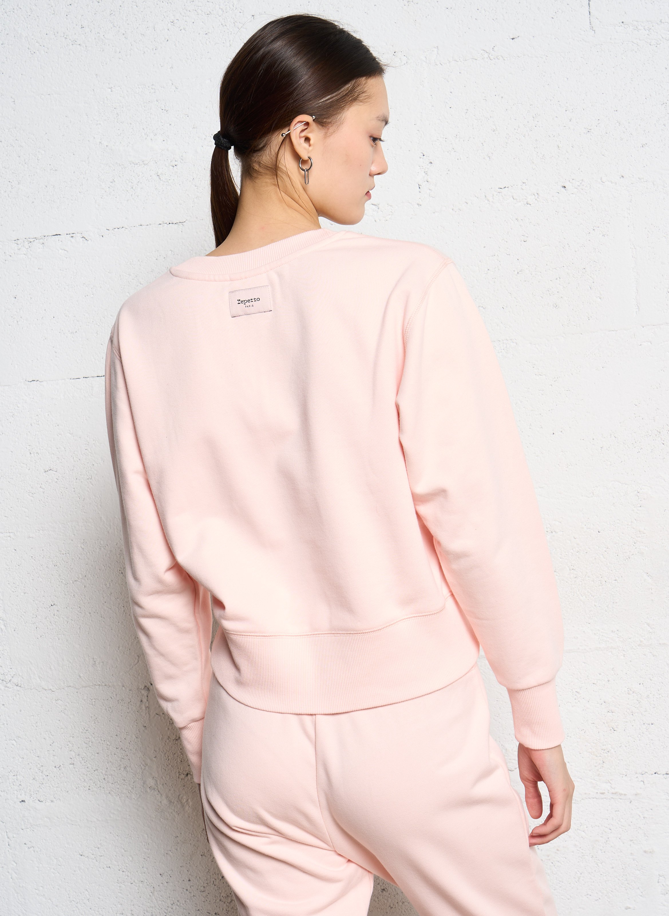 Katoenen sweater met ronde hals en logo REPETTO Roze