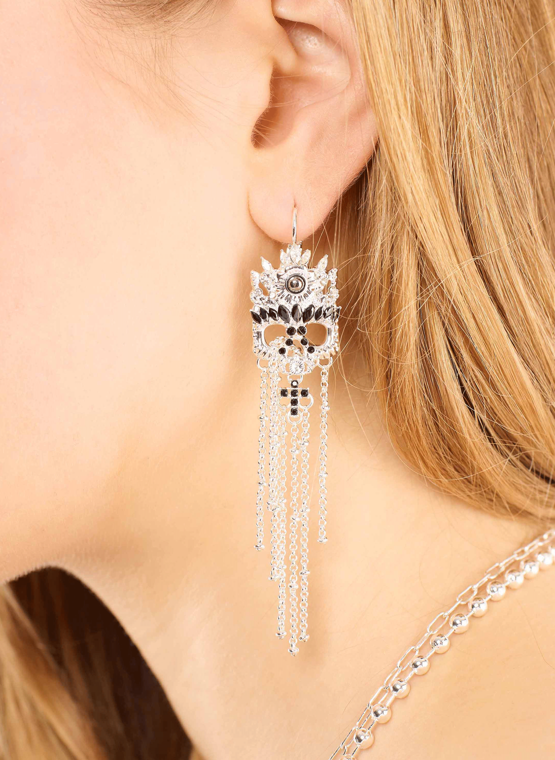 Earrings with cabochon and chains for pierced ears HIPANEMA Silver