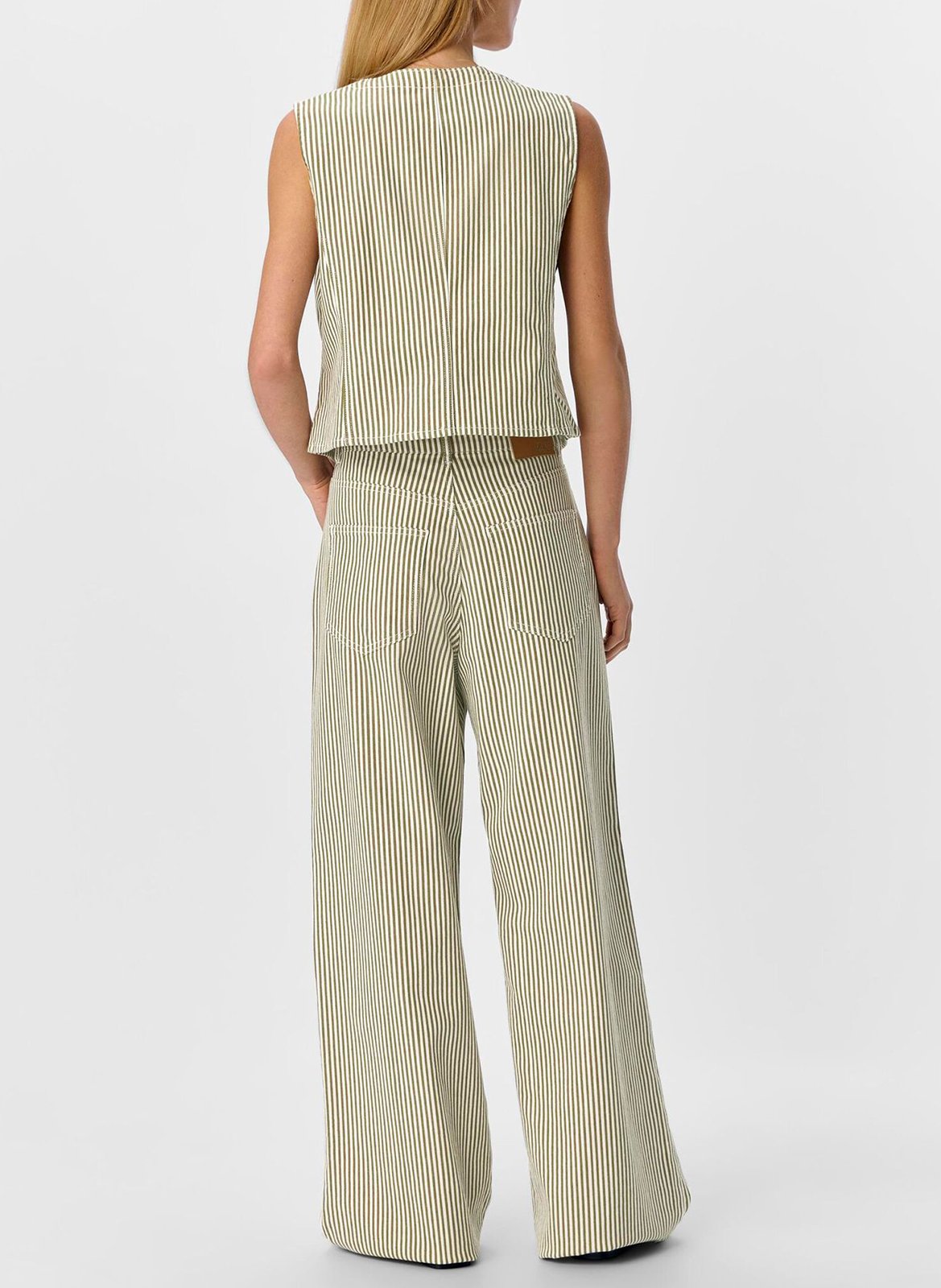 Fitted striped cotton blend vest OBJECT Beige