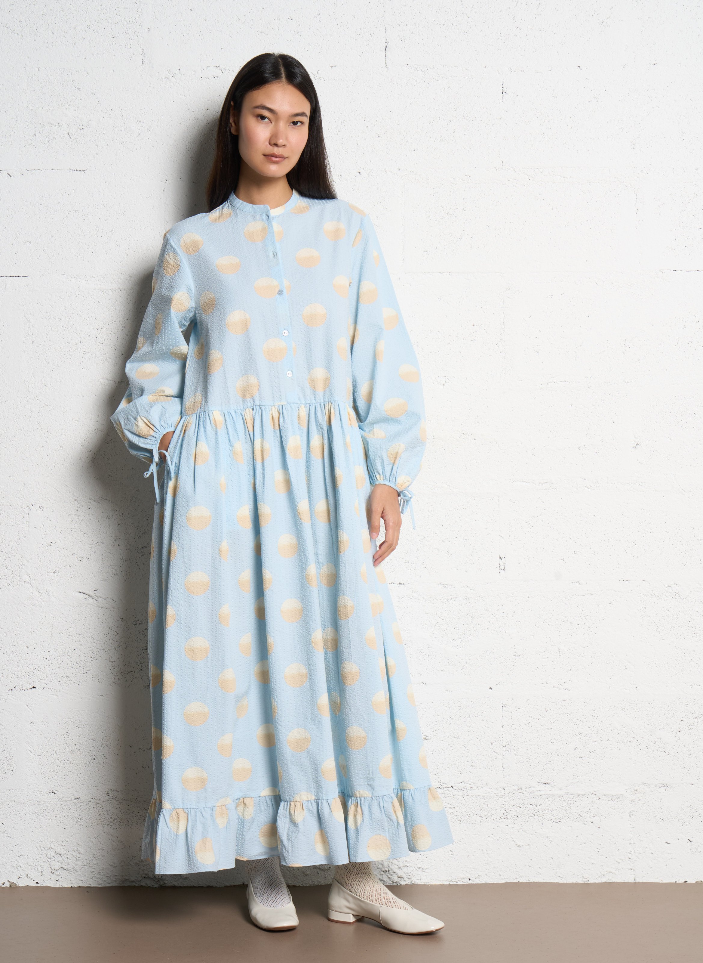 Robe longue col rond en coton bio STELLA NOVA Bleu