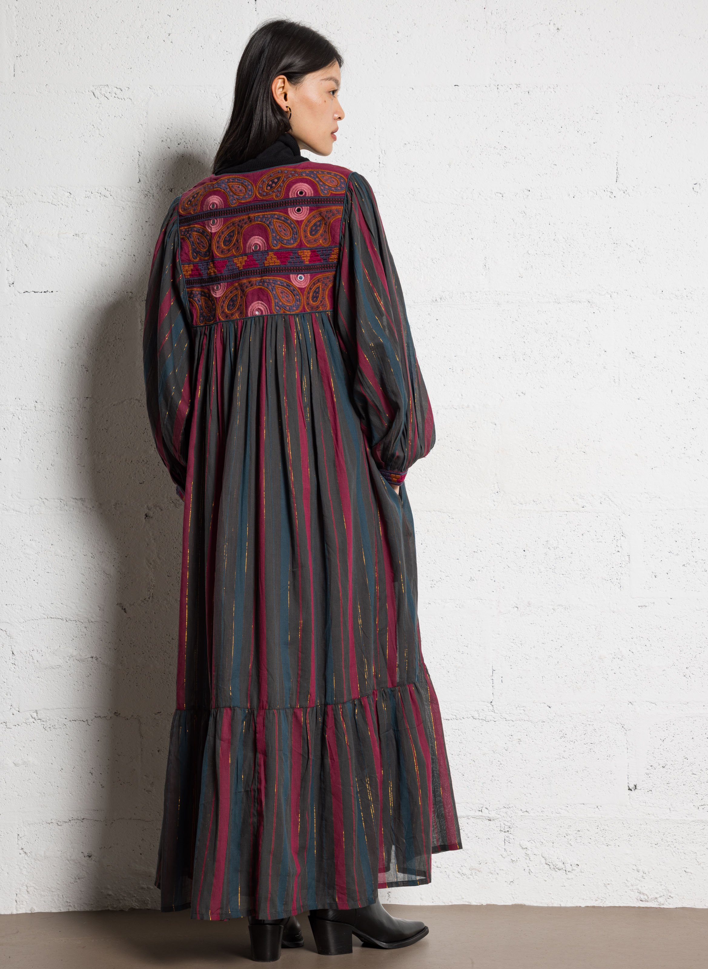 Striped maxi dress with henley collar MAISON HOTEL Red