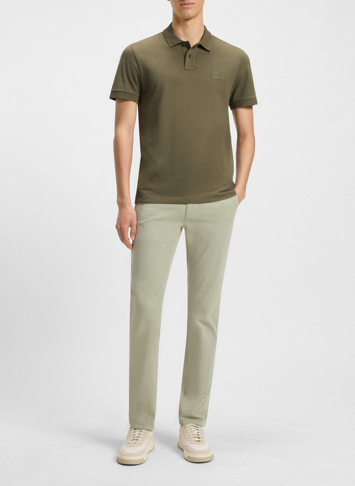 Slim-fit cotton-blend polo shirt BOSS Khaki