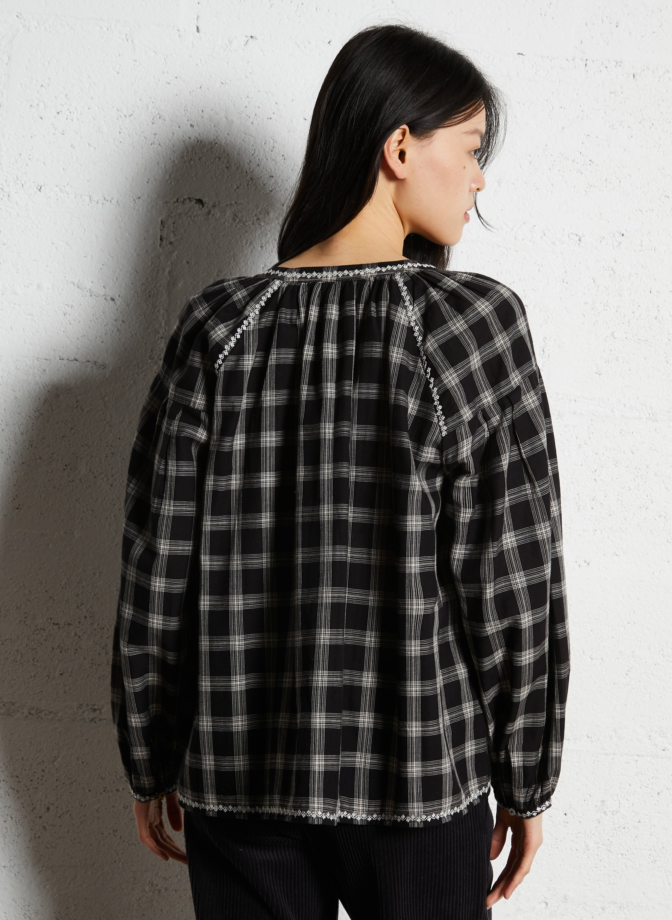 Blouse col V en coton EMILE ET IDA Noir