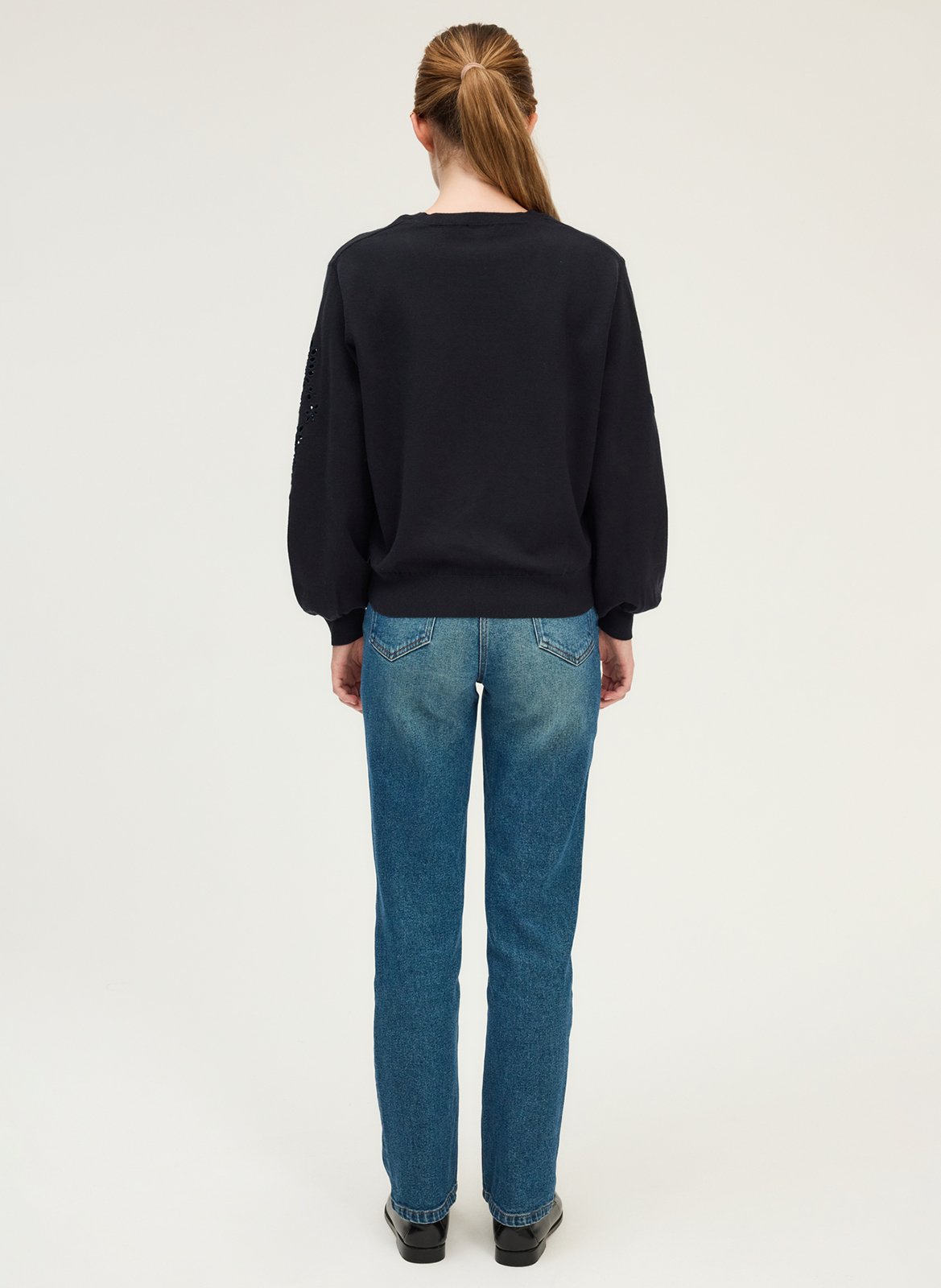 Plain straight sweatshirt with embroidered sleeves PABLO Blue