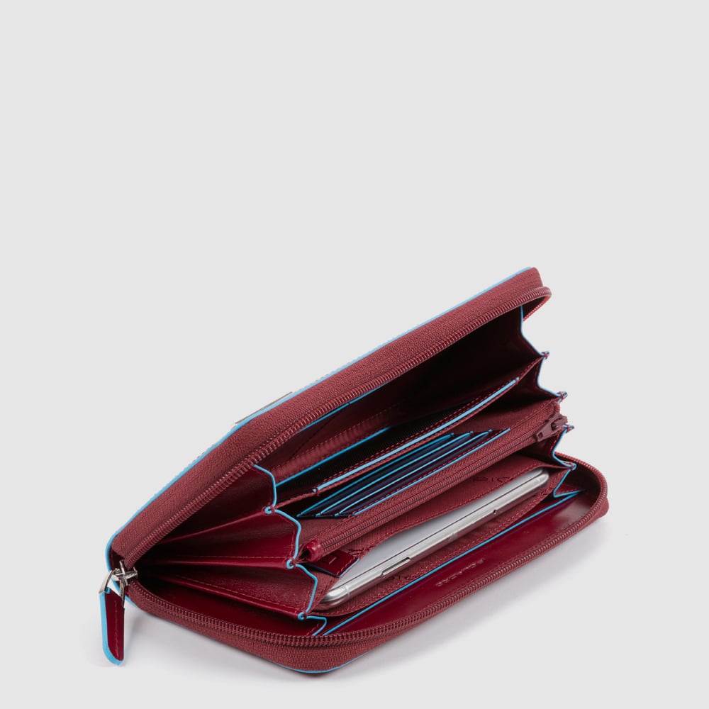 Zip-around wallet with 4 compartments in leather PIQUADRO Red