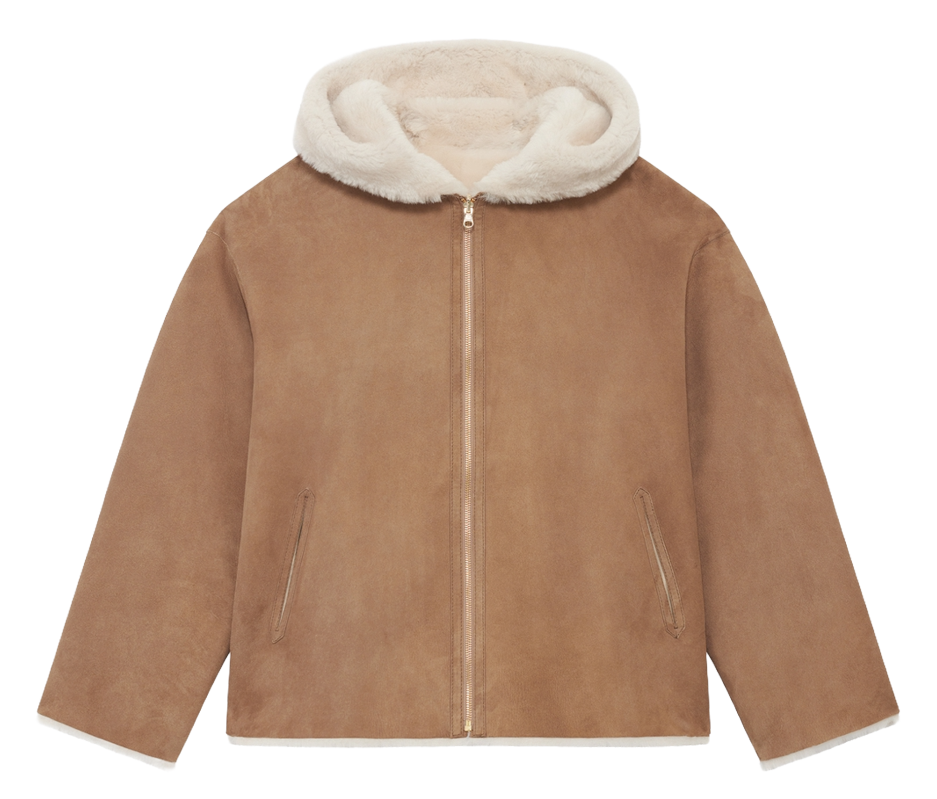 Hooded leather jacket Beige